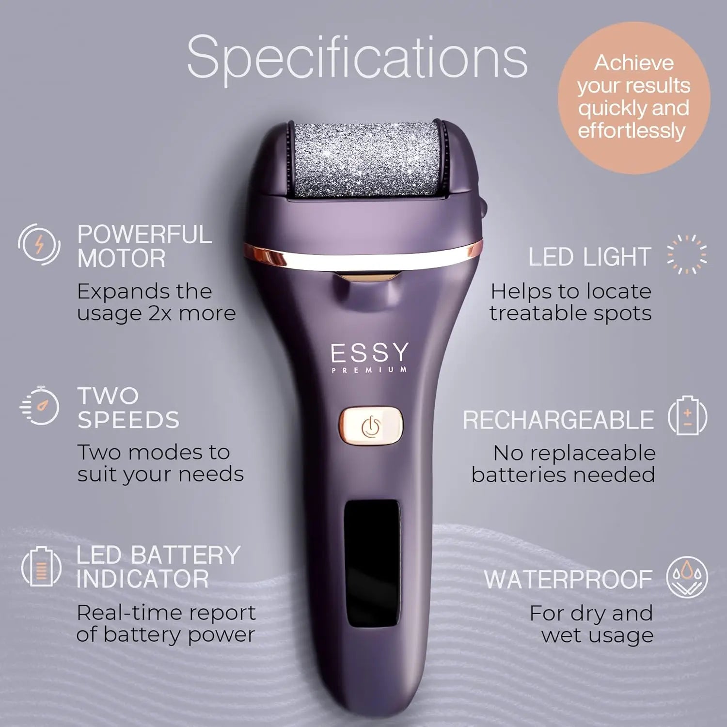 Essy Electric Foot File Pedicure Feet Hard Skin Remover Foot Scraper Dry Dead Skin Remover Callus Exfoliator Rechargeable Feet Scrubber with 5 Replacement Rollers Foot Care Skin Removers