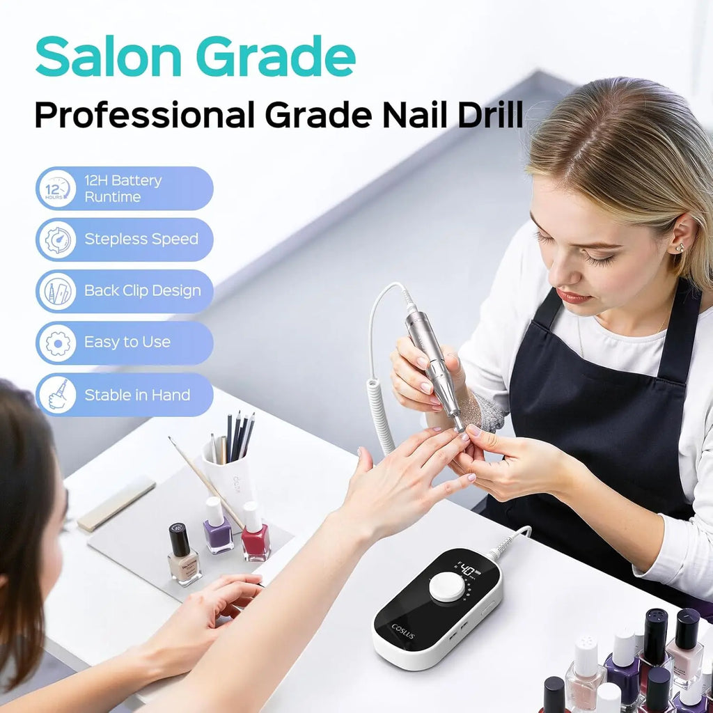 COSLUS Professional Rechargeable Electric Nail Drill 40000 RPM, Portable Nail File with Storage Stand for Acrylic Gel Polishing Removing - Easy to Use for Women, Manicure at Home DIY or Salon, Pink