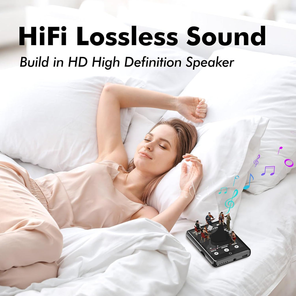 64GB Bluetooth 5.3 MP3 Player, Children's Portable Music Player 2.8 Inch Touch Screen with Voice Recorder, FM Radio, Pedometer, Folder, Random Play, Support 128GB Micro SD Card