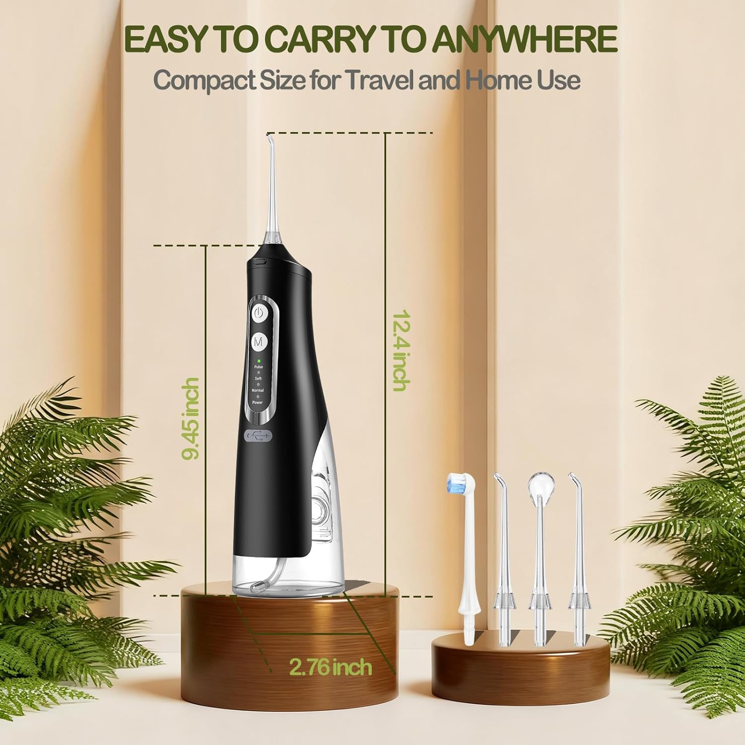 Anmir Water Dental Flosser Professional Irrigator for Dental & Oral Care with 4 Tips 4 Modes 310mL Large Capacity IPX7 Rechargeable and Portable Cordless Deep Clean Teeth for Home & Travel(Black)