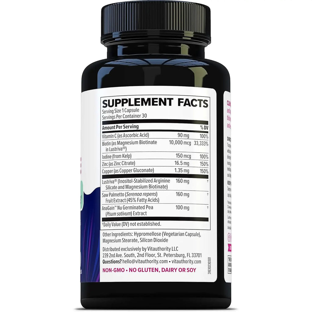 Lustriva Hair Growth Supplement for Women | Lustriva & DHT Blocker Vitamins for Thicker Fuller Locks Biotin Saw Palmetto Zinc & Copper | Reduce Shedding & Support Hair Loss for Men & Women 30 Capsules