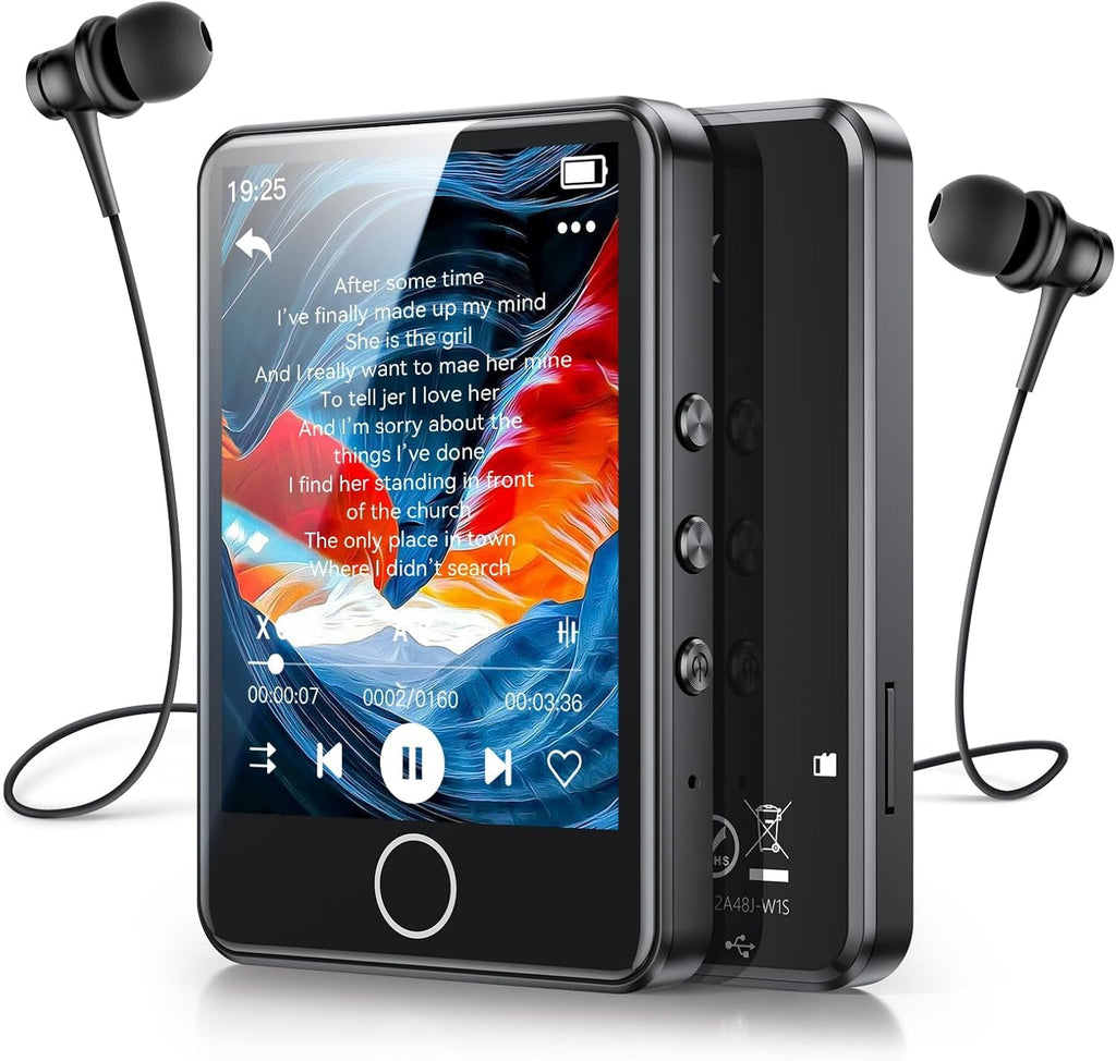 64GB MP3 Player with Bluetooth 5.3, AGPTEK 2.4" Full Touch Screen MP3 Music Player with Speaker, FM Radio, Voice Recorder, E-Book， Line-in Recording