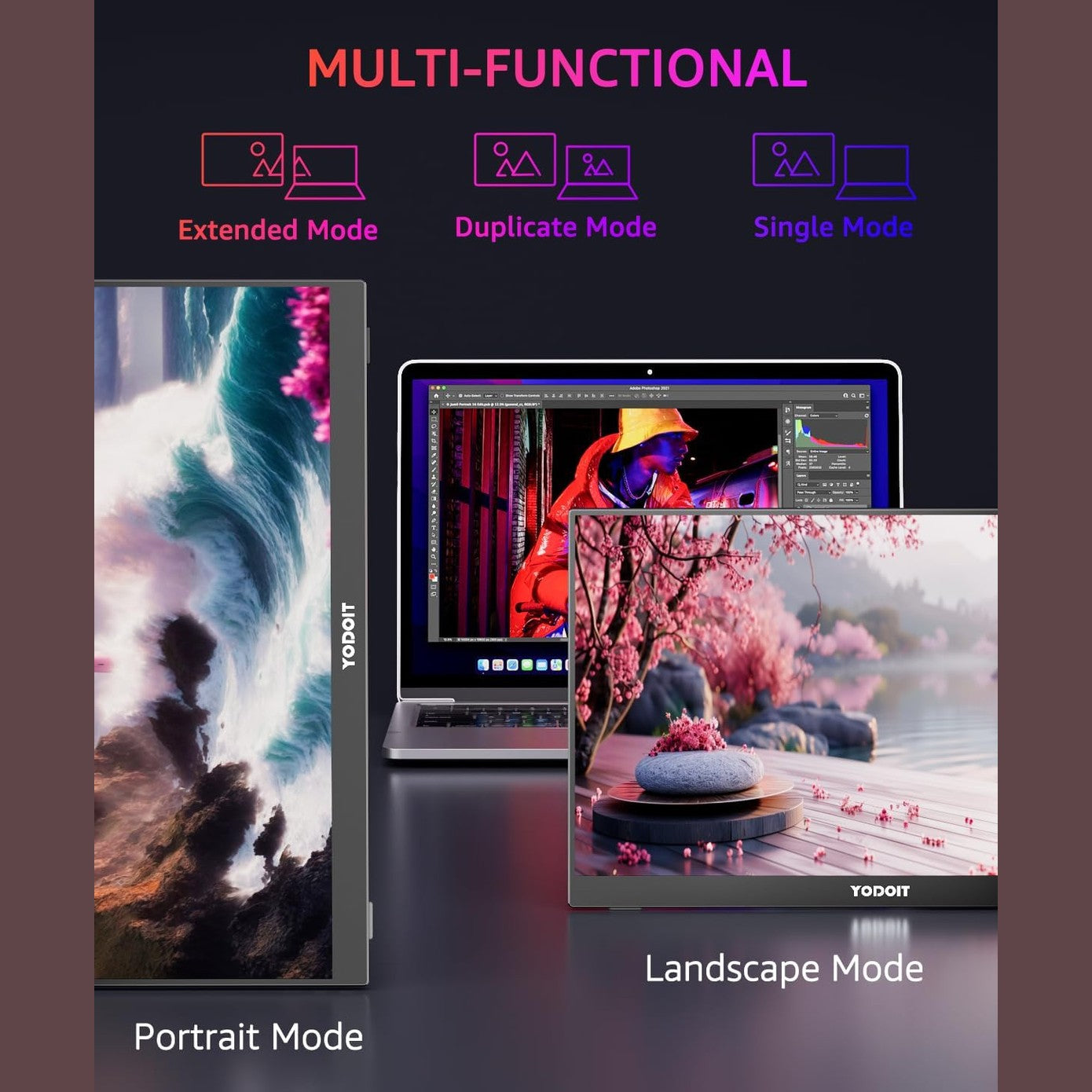 Yodoit 15.6" 100% sRGB 4K Portable Monitor - UHD IPS Display with USB Type-C Port, Integrated Speakers and Smart Coverage - Compatible with PC and Laptop