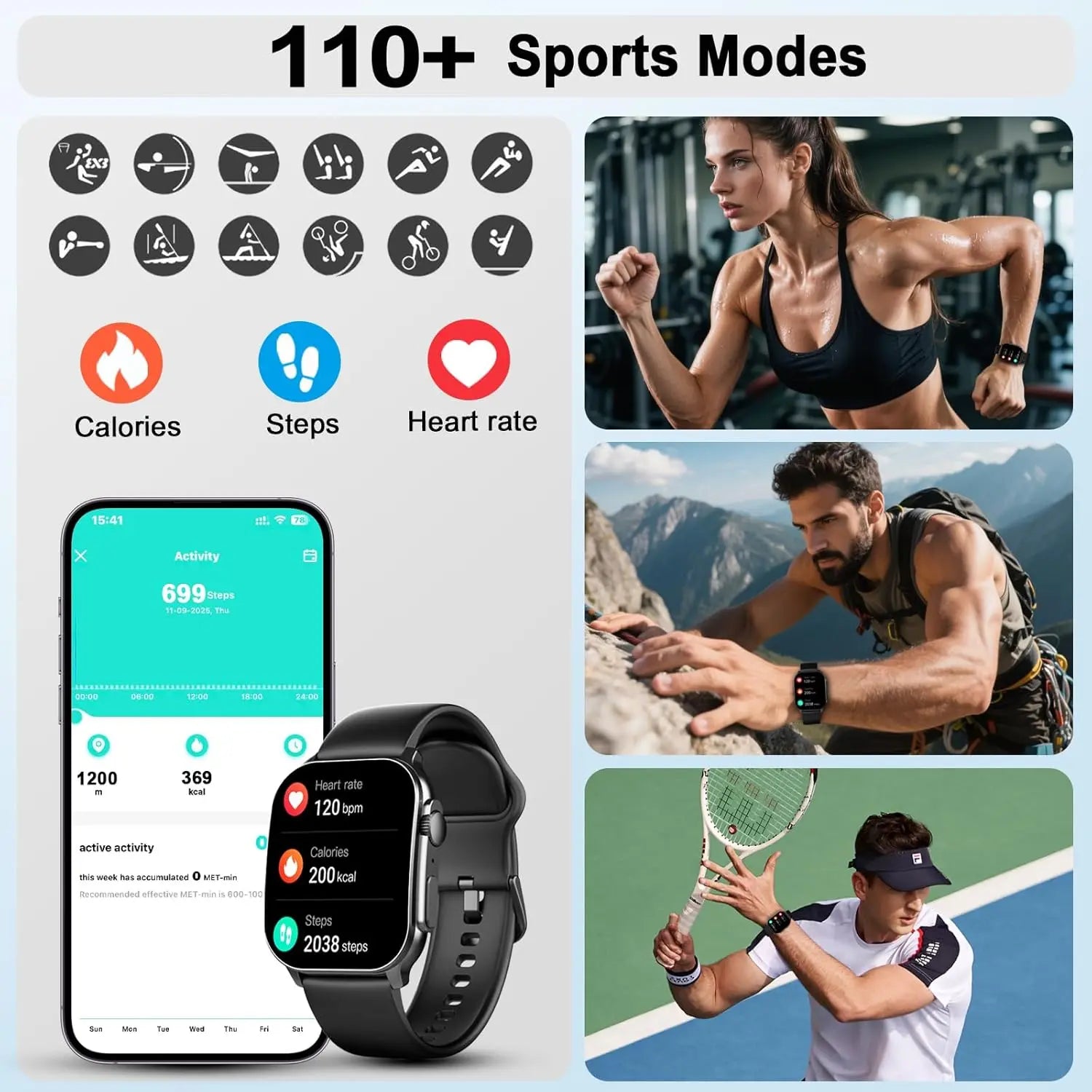 Poounur Smart Watch for Men Women(Answer/Make Calls), 1.95" HD Smartwatch, Fitness Tracker with 120+ Sport Modes, IP68 Waterproof, Heart Rate/Sleep/Step Monitor