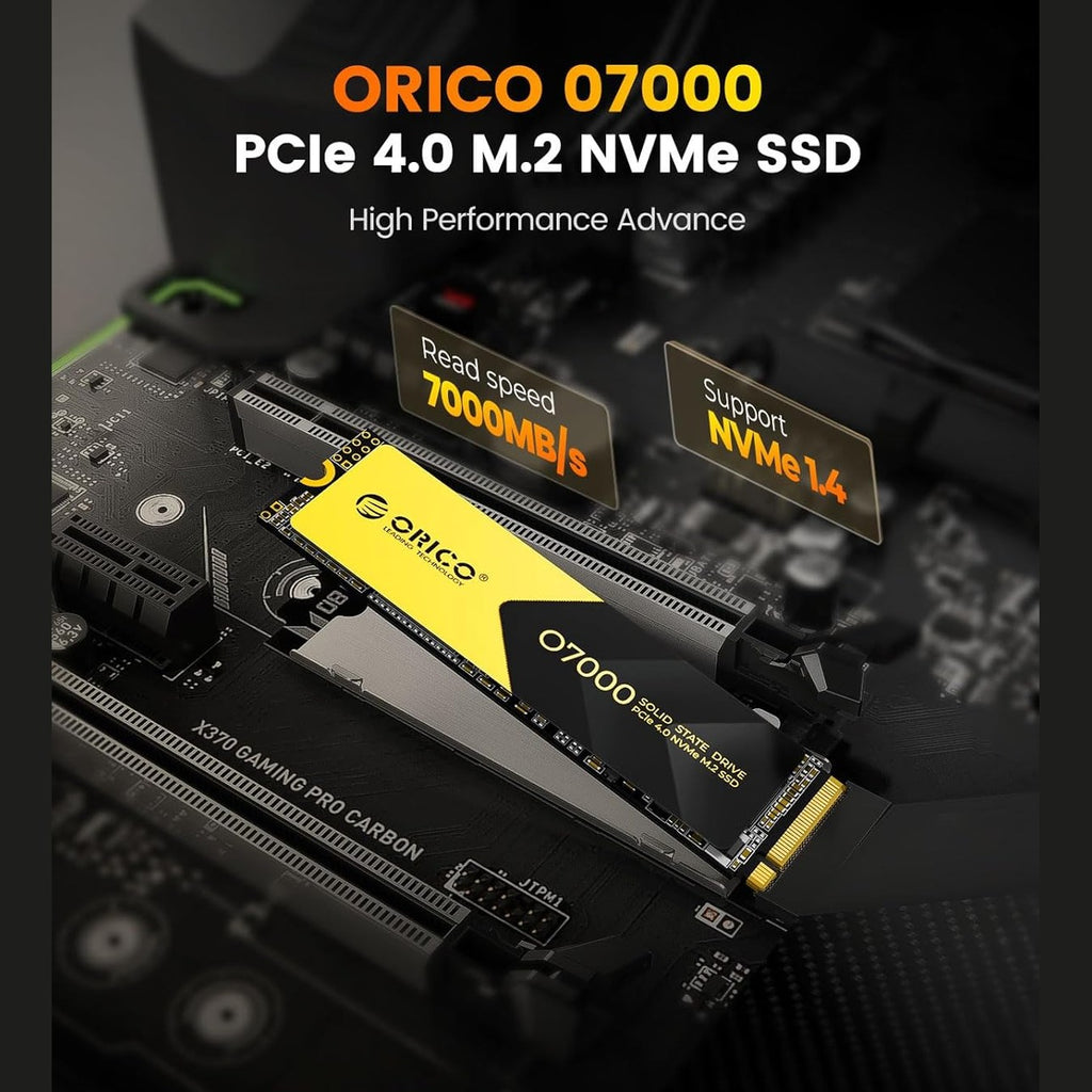 ORICO O7000 SSD with Heatsink, 2TB SLC Cache 3D TLC NAND PCIe 4.0 NVMe Gen4 M.2 2280 Internal Solid State Drive, Up to 7000MB/s, Compatible with PS5, Storage for PC, Desktop and Laptops