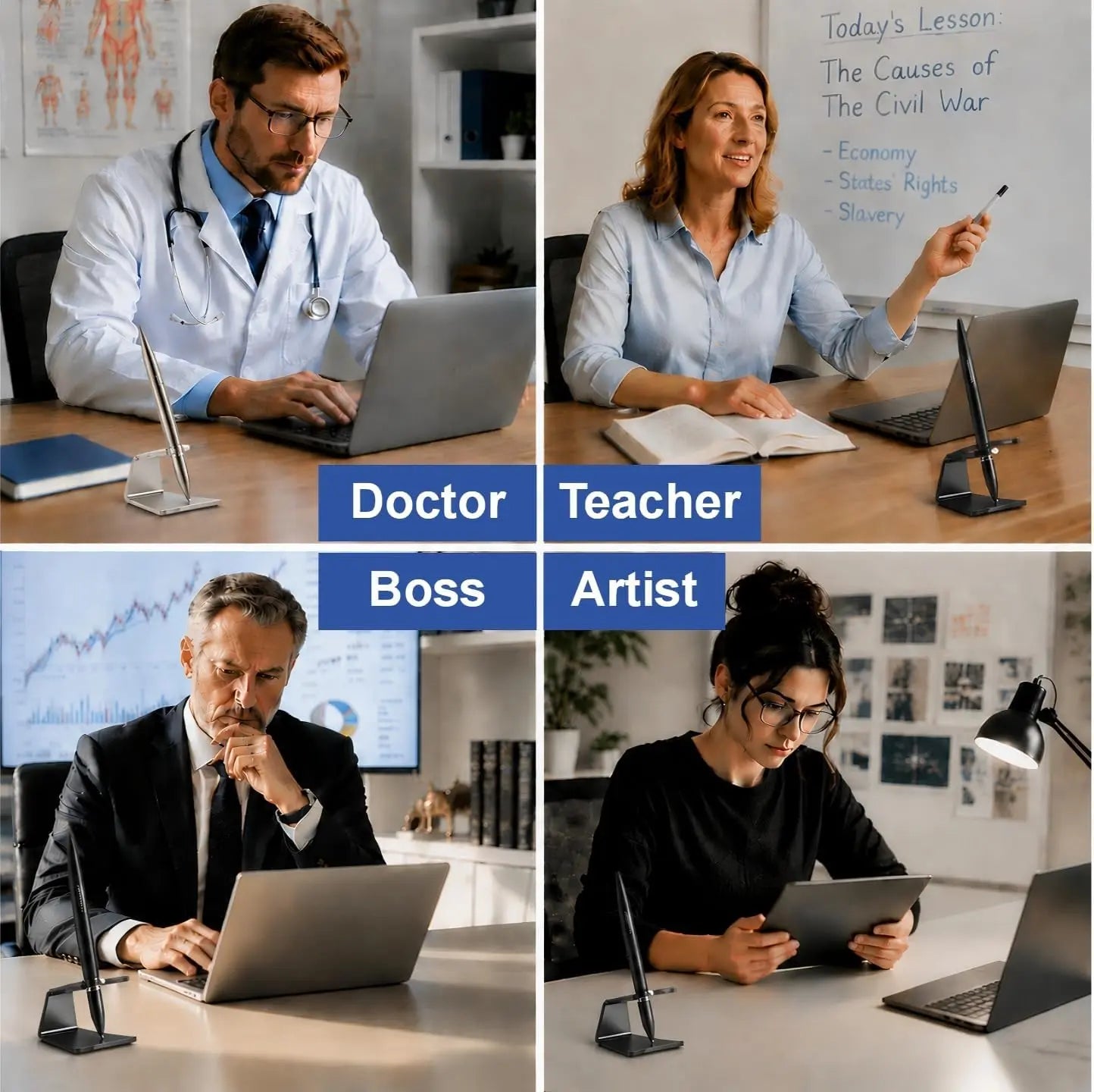 Black magnetic levitation pen for doctors teachers and bosses on office desk