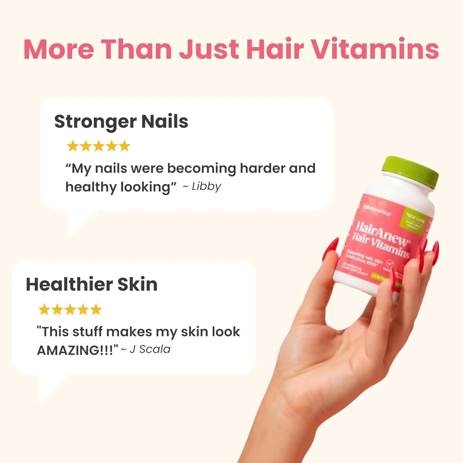 Hair Growth Vitamins for Women & Men for Faster Hair Growth, Vegan, 60 Capsules - 11 Ingredients & 5000mcg Biotin for Thicker Fuller Stronger Locks + Skin & Nail Health - Naturenetics HairAnew