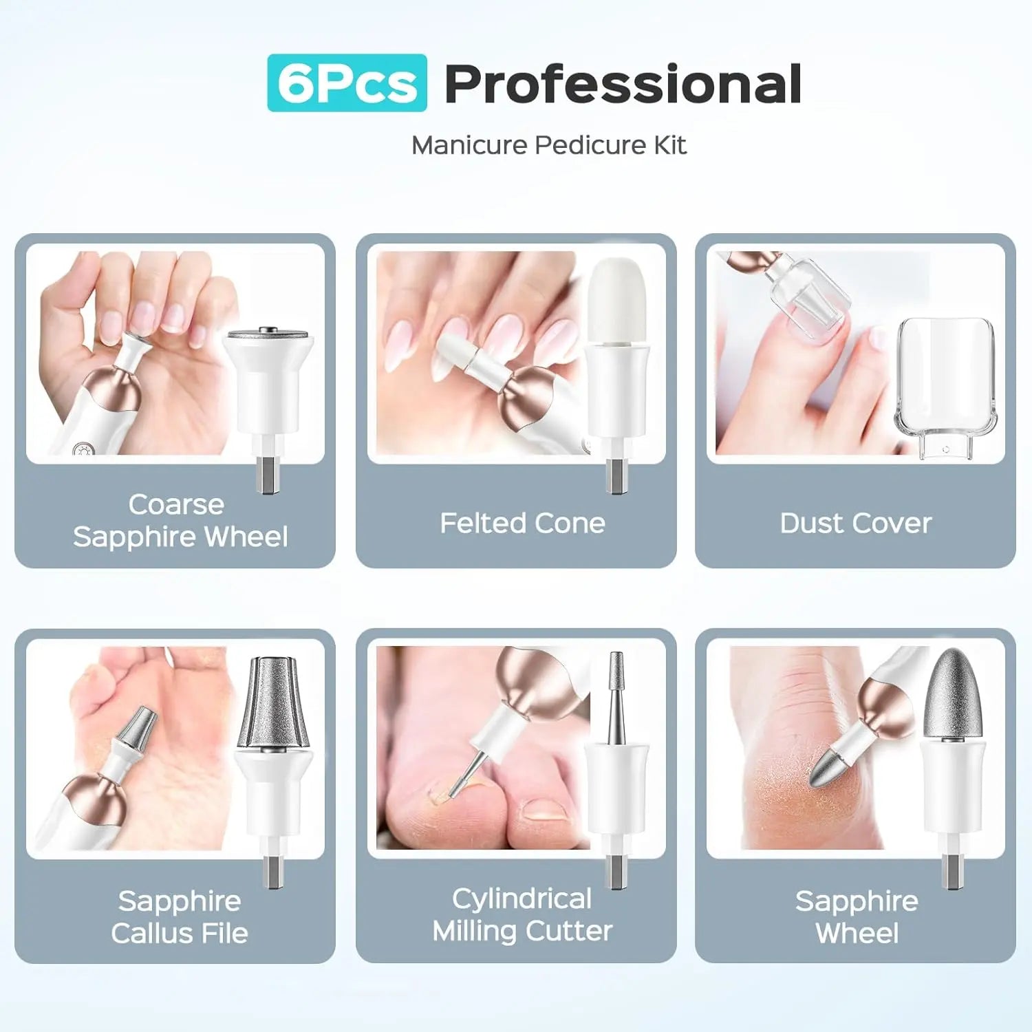 Professional Manicure Pedicure Kit Cordless: COSLUS 9 in 1 Electric Nail Drill Tools 5 Speeds Nail File Cuticle Grinder for Thick toenail 8Pcs Nail Drill Bits LED Pedicure Set for Feet Hand Women Men