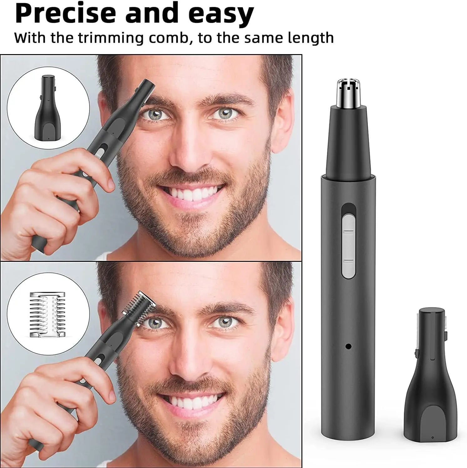 2025 Rechargeable Nose & Ear Hair Trimmer, 5 in 1 Rechargeable USB Trimmer for Men & Women, Facial & Eyebrow Hair Removal Tool, Powerful Motor, Painless, Easy to Clean, IPX7 Waterproof (Black)