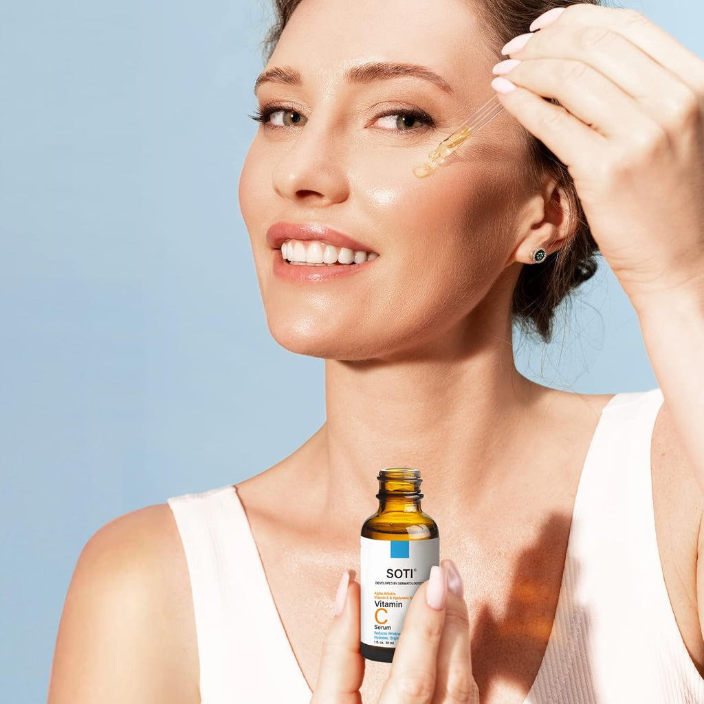 Vitamin C Face Serum 20%, Fades Dark Spots, Brightens Skin Tone, Restores Radiance, Anti-aging, Wrinkles & Acne with Hyaluronic Acid, Alpha Arbutin and Vitamin E 30ml Soti (Vitamin C)