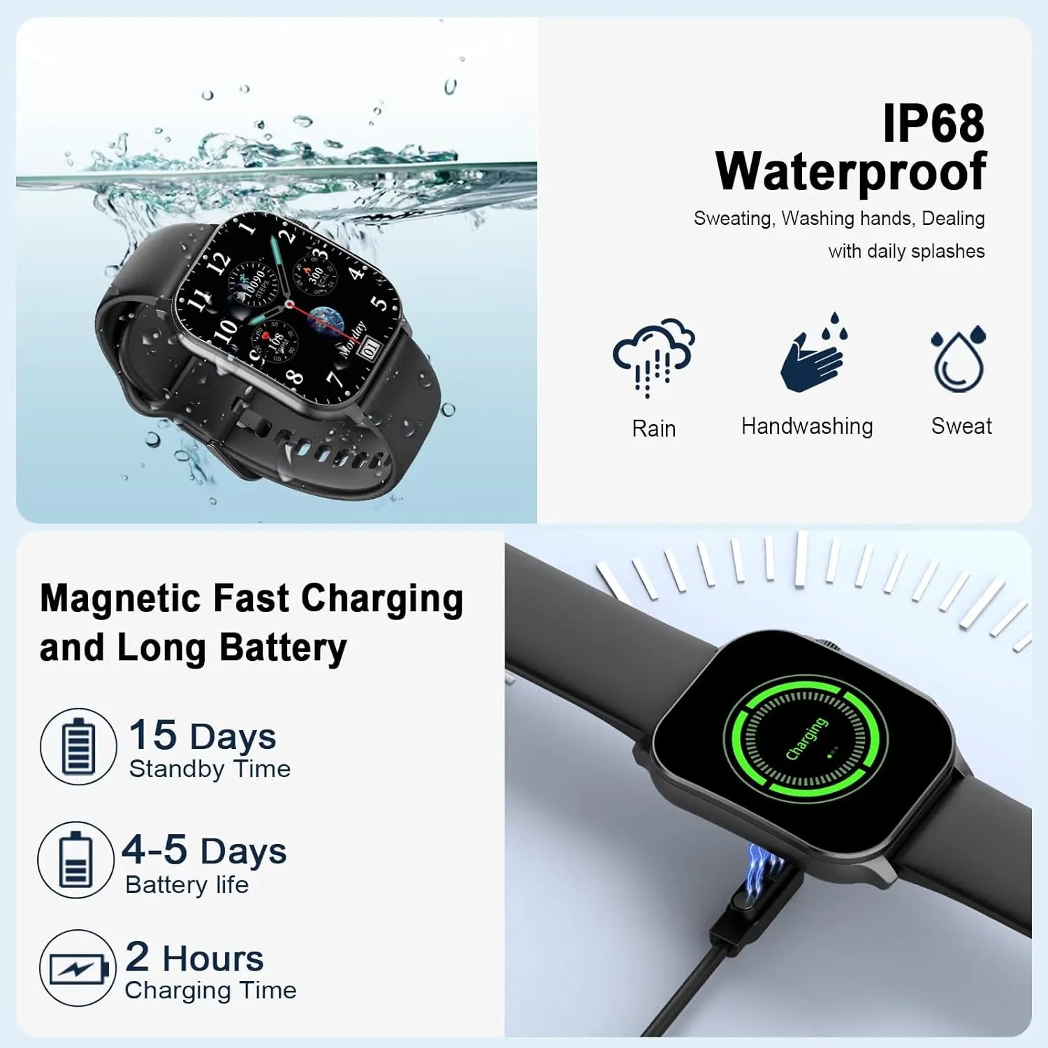 Poounur Smart Watch for Men Women(Answer/Make Calls), 1.95" HD Smartwatch, Fitness Tracker with 120+ Sport Modes, IP68 Waterproof, Heart Rate/Sleep/Step Monitor