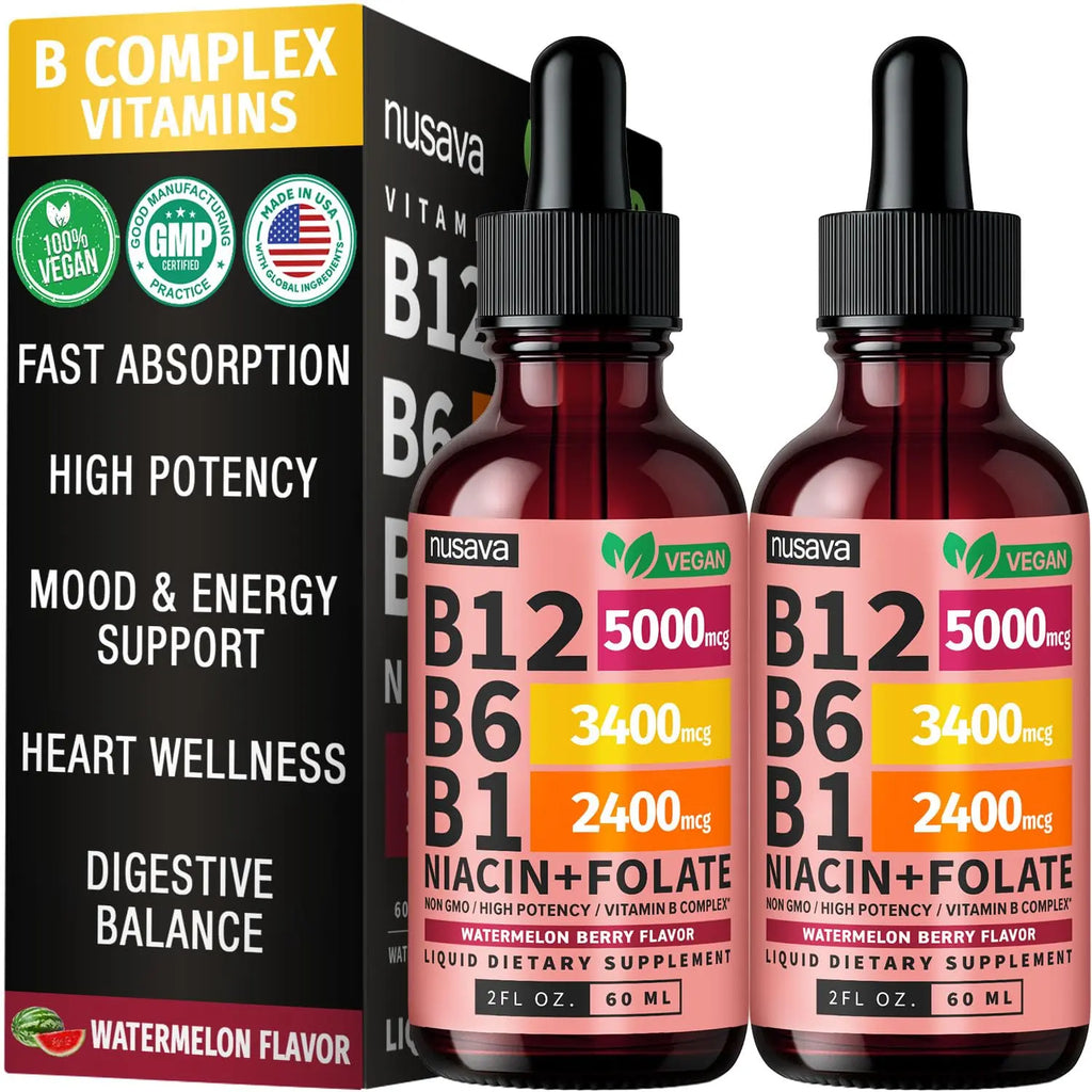 (2 Pack) Vitamin B12 and B6 Liquid Drops, B12 Sublingual Vitamin B Complex - B 12 Vitamin 5000mcg - B12 Methylcobalamin for Energy, Brain, Heart Support with 27,200 mcg, Crimson Orange, 80 Servings