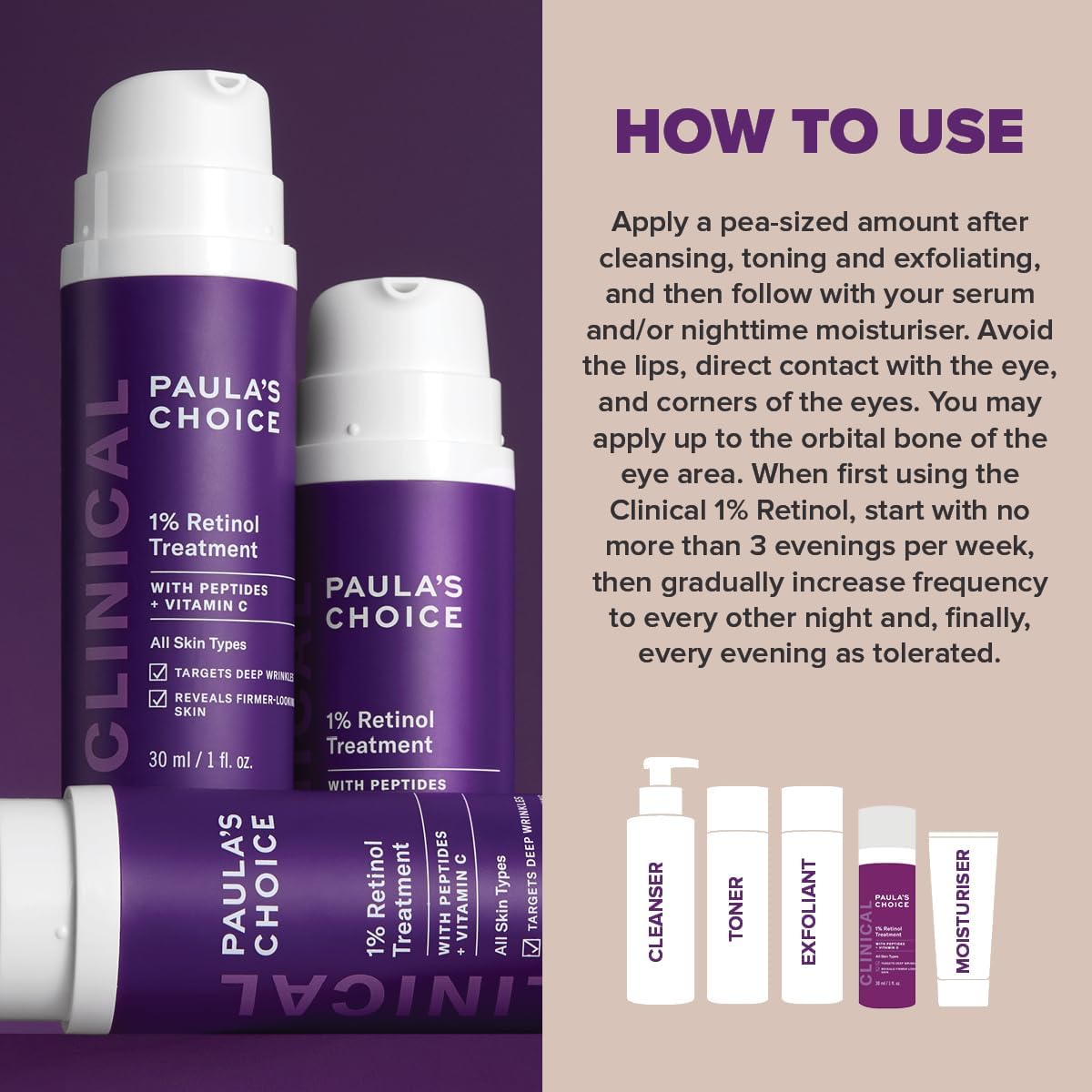 Paula's Choice CLINICAL 1% Retinol Treatment - Anti Aging & Skin Firming Serum for Face - Fights Wrinkles - with Vitamin C & Peptides - All Skin Types - 30 ml