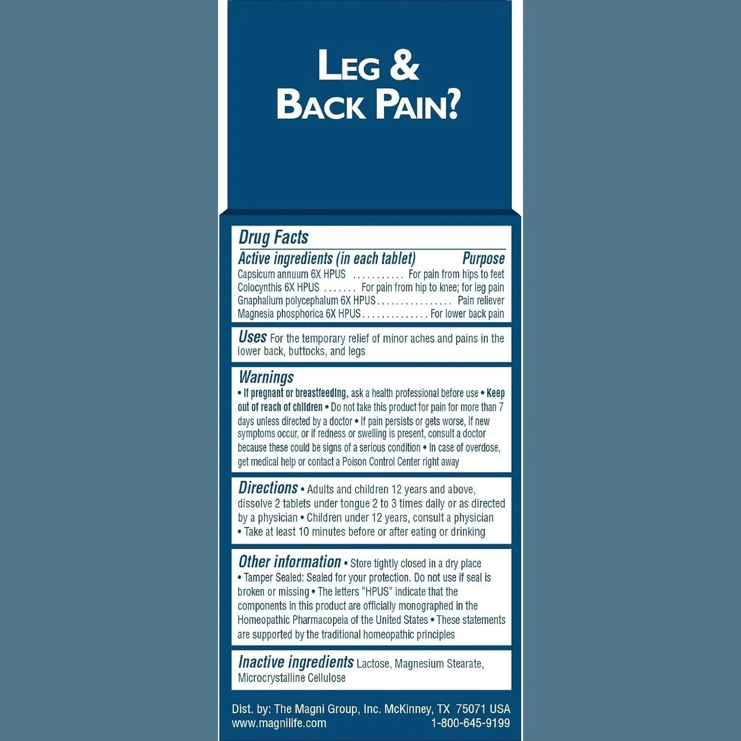 MagniLife Leg & Back Pain Relief Tablets,125 Ct, Fast-Acting Pain Relief Naturally Soothes Burning, Tingling & Stabbing Aches, Symptomatic or Preventative, Non-Habit Forming Quick-Dissolve Tablets