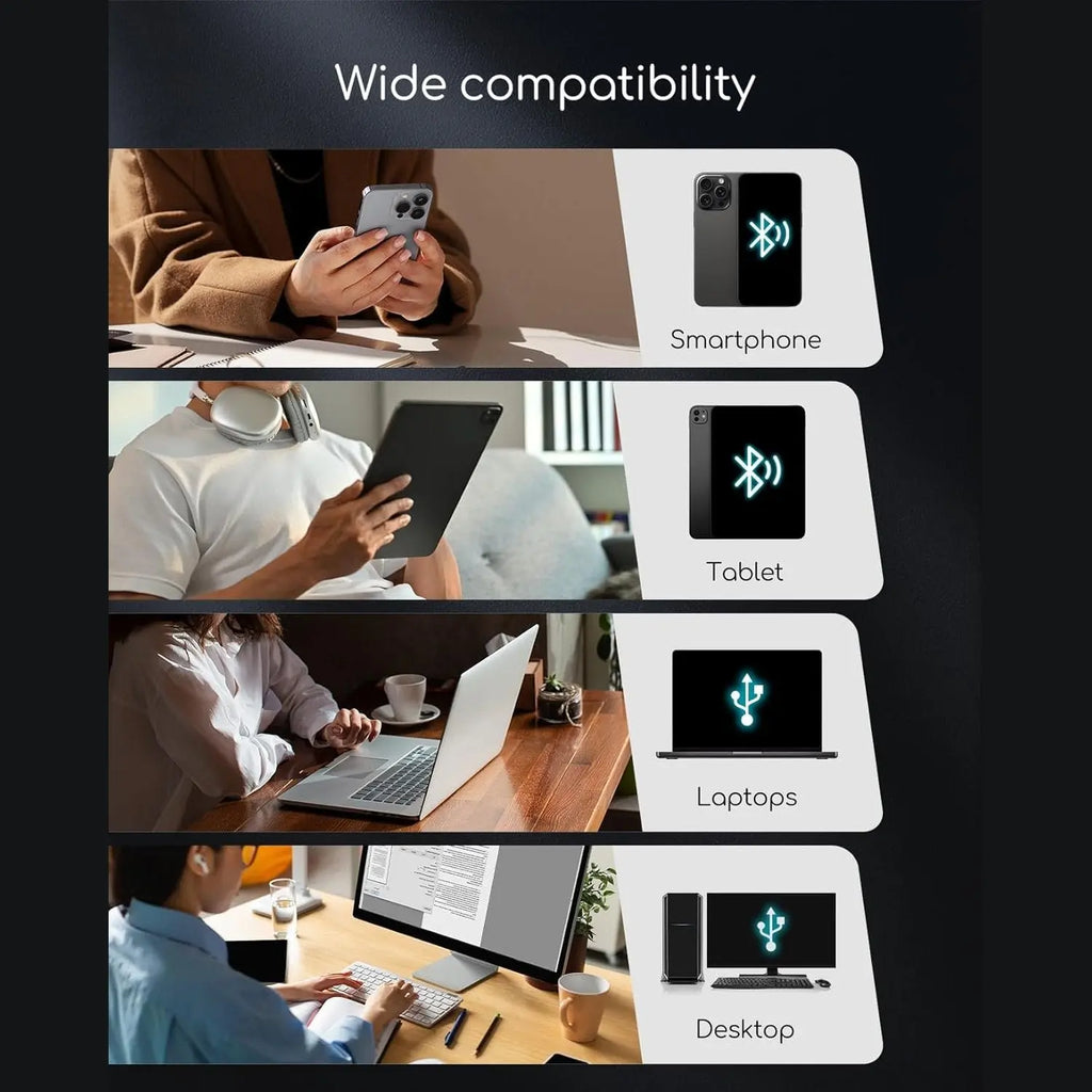 Wireless Bluetooth and USB connectivity for smartphones tablets laptops
