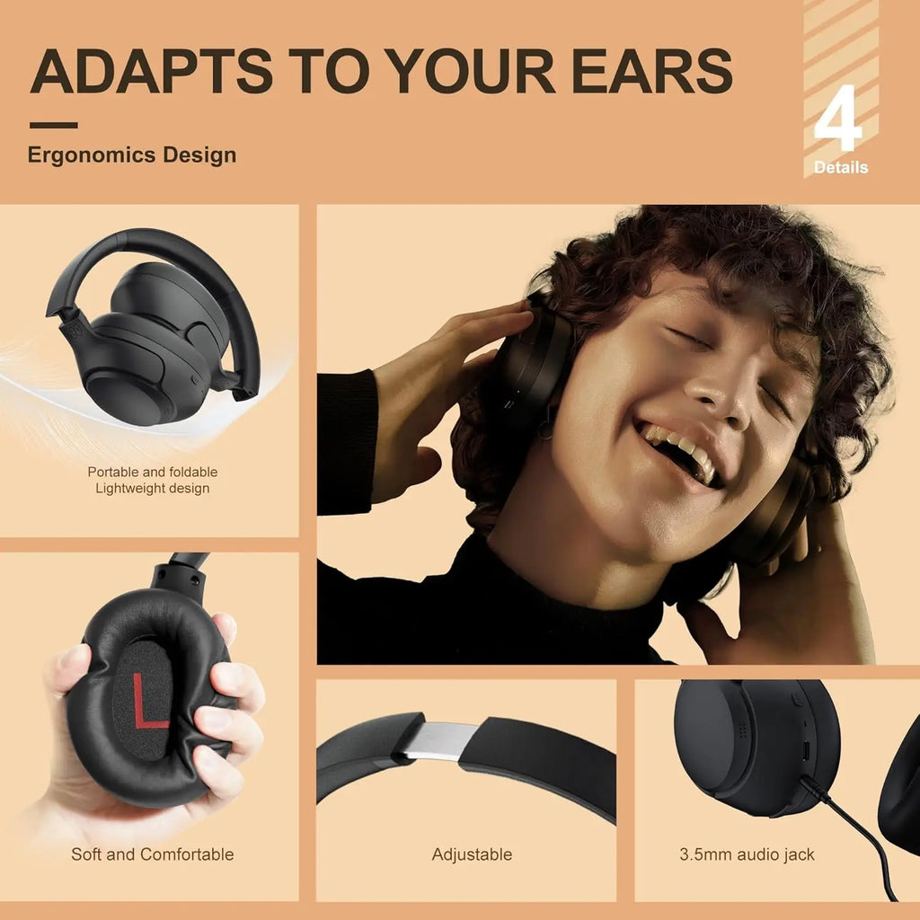 QCY H3 Wireless Bluetooth 5.4 Headphones with Hybrid Active Noise Cancellation, Hi-Res Audio, 60 Hours Playtime, Foldable Over Ear Headphones Compatible with iOS/Android