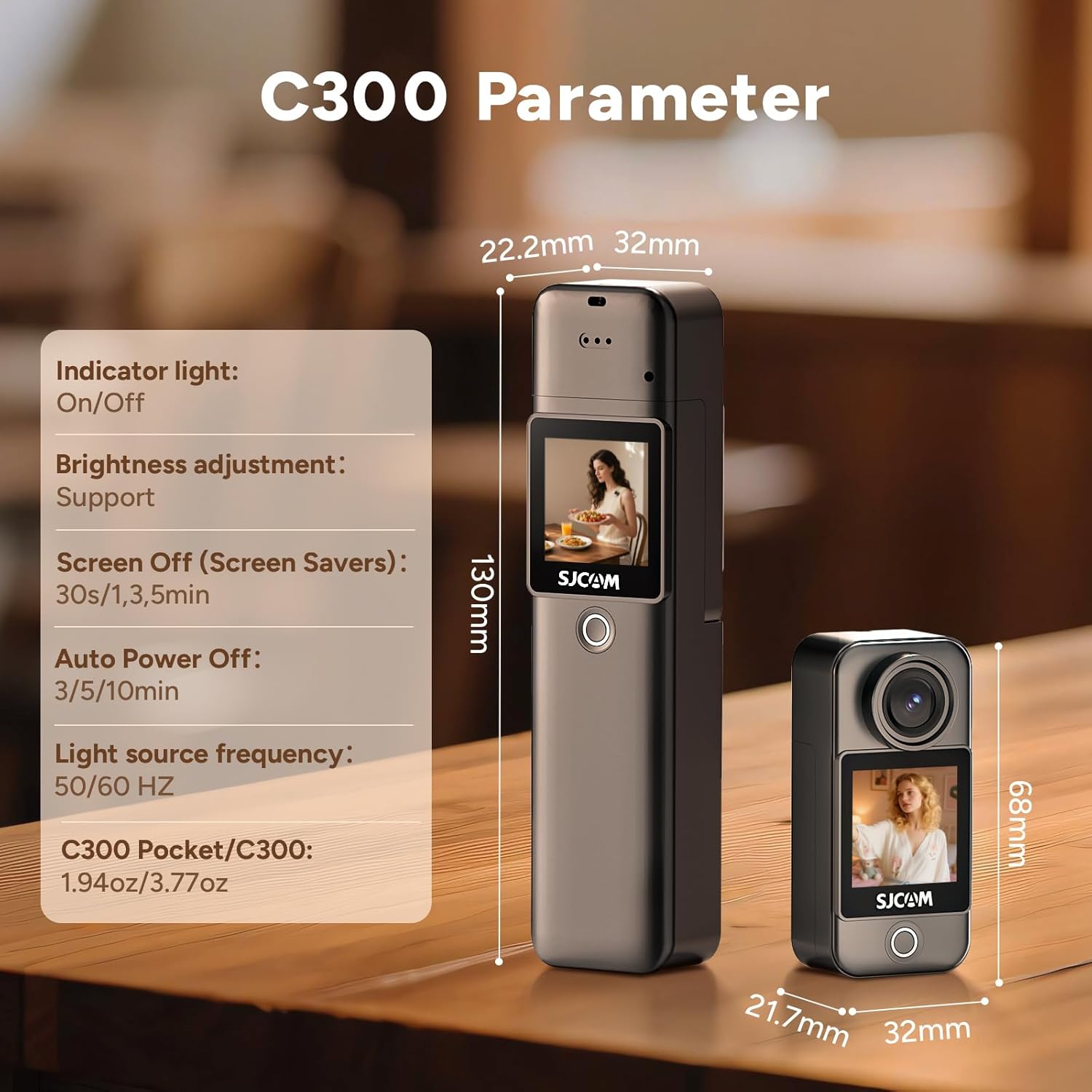 SJCAM C300 Pocket Vlog Camera Action Cam 4K, 7-Hour Battery Life, 6-Axis Stabilization, Dual Touch Screen Body Camera, 30 Metres Waterproof, for Vlogging and YouTube Live Streaming