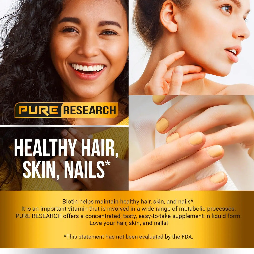 Woman with healthy hair and nails using biotin collagen supplement