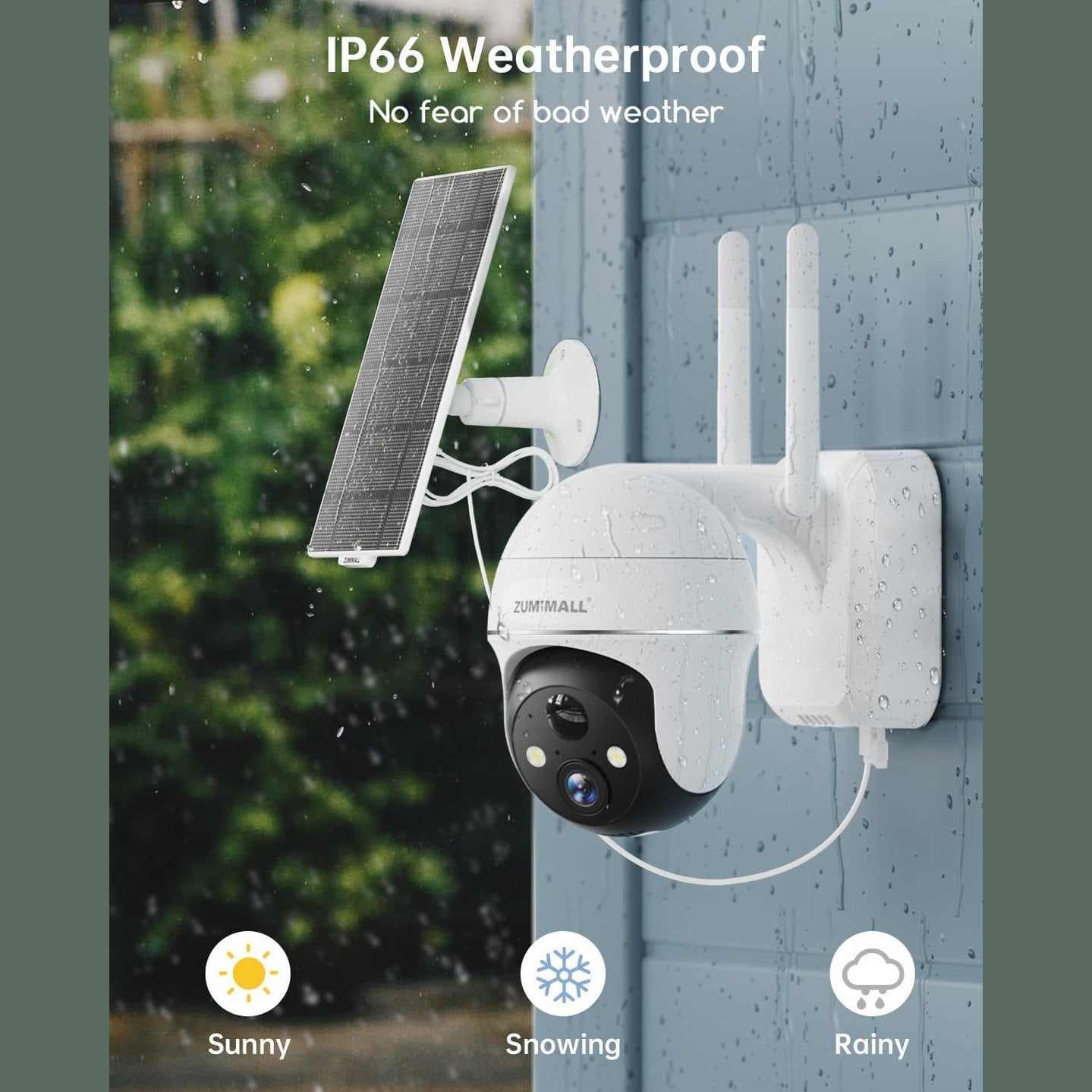 ZUMIMALL Wireless Outdoor WiFi Surveillance Camera - Solar Panel, 360° PTZ Outdoor Camera 2.4GHz, Surveillance Camera with Night Vision Colour, Two-Way Audio, PIR Siren (3MP)