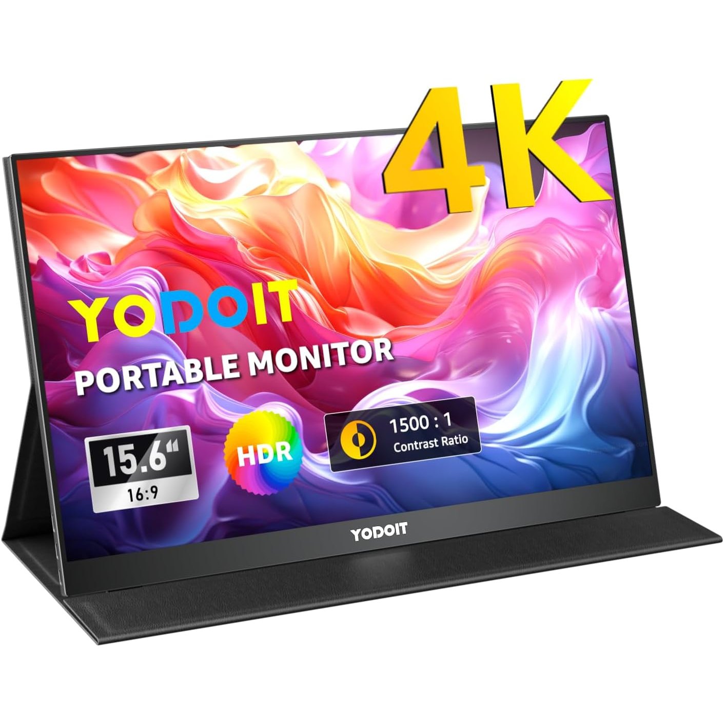 Yodoit 15.6" 100% sRGB 4K Portable Monitor - UHD IPS Display with USB Type-C Port, Integrated Speakers and Smart Coverage - Compatible with PC and Laptop