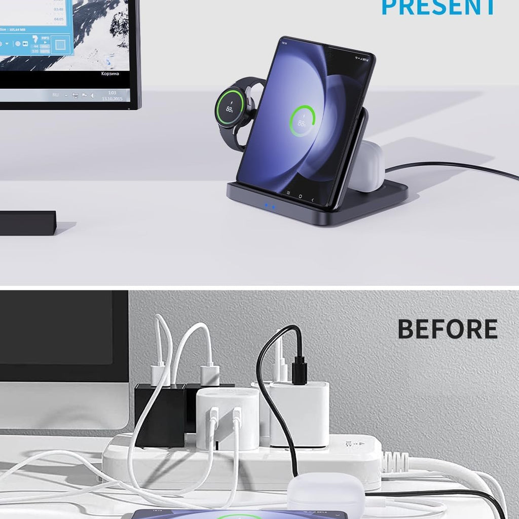 JOYVEVA for Samsung Z Fold 5 Wireless Charger Station, 3 in 1 Foldable Fast Charging Stand Dock for Galaxy Z Fold 4/3, Z Flip 5/4/3, S23/S22, Note20/10 Ultra, Watch 6/5/Pro/4/3, Earbuds 2/2 Pro/Live