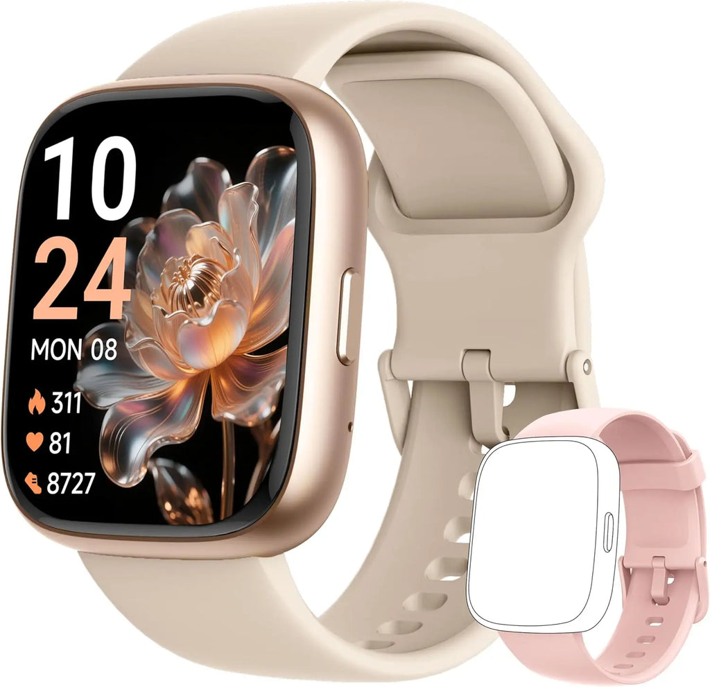 LODIMEKE Smart Watch, Alexa Smartwatch Women Men [2 Bands, 44mm case] Make/Answer Call, HR SpO2 Sleep Stress Monitor Fitness Tracker, IP68 Waterproof Step Counter Watch for Android & iOS Phone