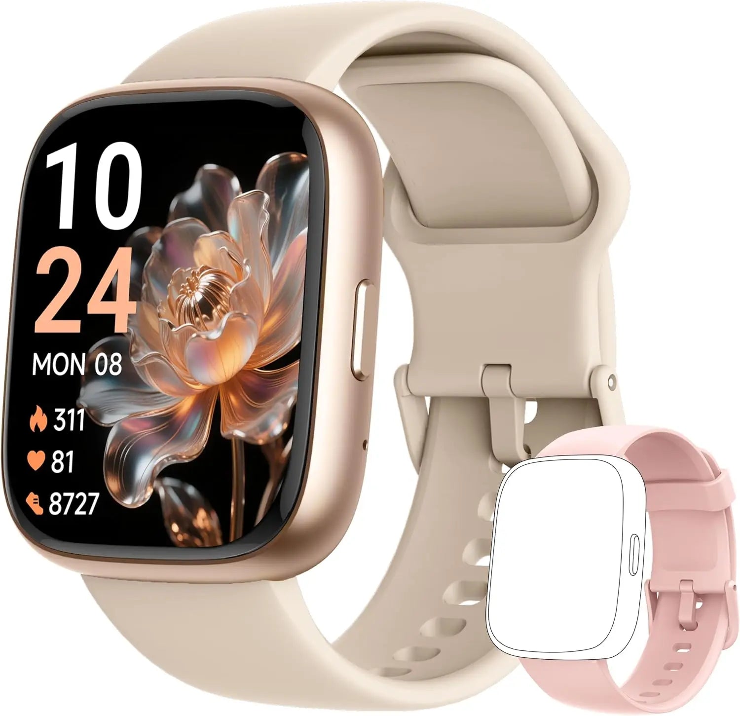 LODIMEKE Smart Watch, Alexa Smartwatch Women Men [2 Bands, 44mm case] Make/Answer Call, HR SpO2 Sleep Stress Monitor Fitness Tracker, IP68 Waterproof Step Counter Watch for Android & iOS Phone