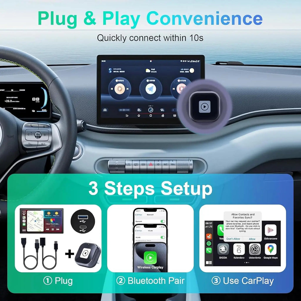 Aieloar Wireless CarPlay Adapter UK for iPhone, Wireless Carplay Dongle adaptor with Fast Connection-90 Degrees