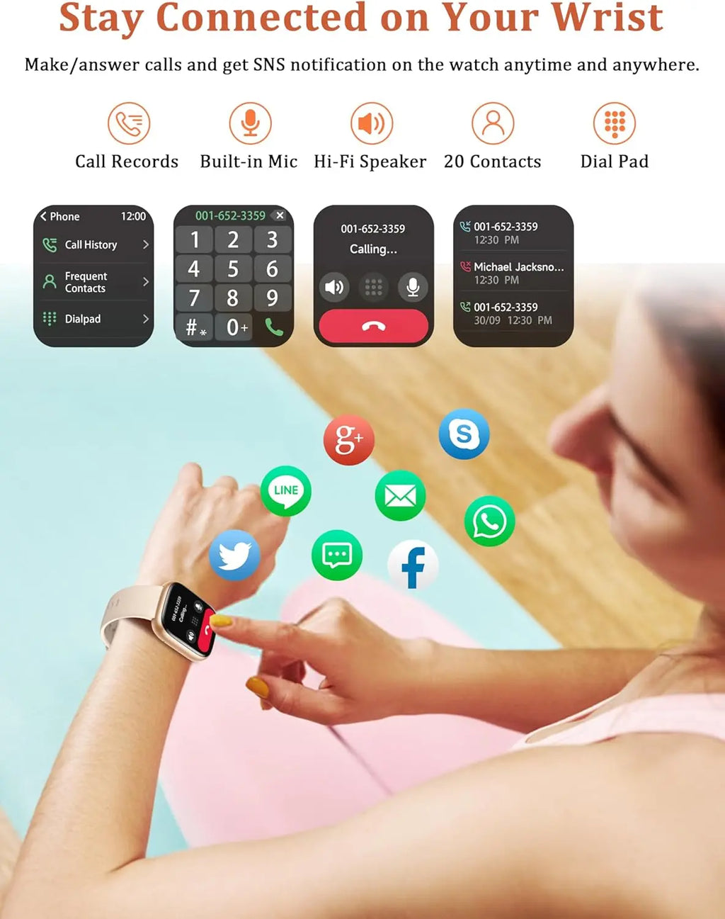 Smartwatch with built-in mic and speaker for making calls from wrist
