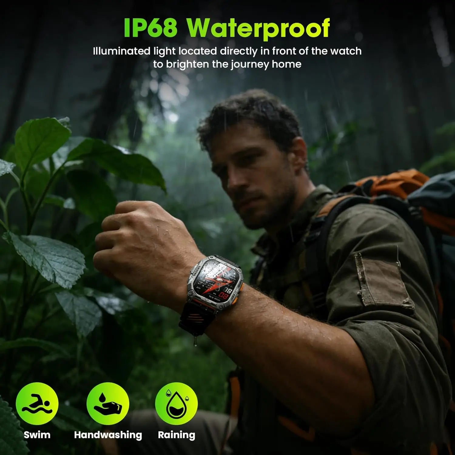 Military Smart Watch for Men, 2.01" HD Fitness Tracker with 100-Day Battery, Bluetooth Call,IP68 Waterproof, Heart Rate/Sleep/SpO2/Stress Monitor, 120+ Sports Modes for Android and iPhone