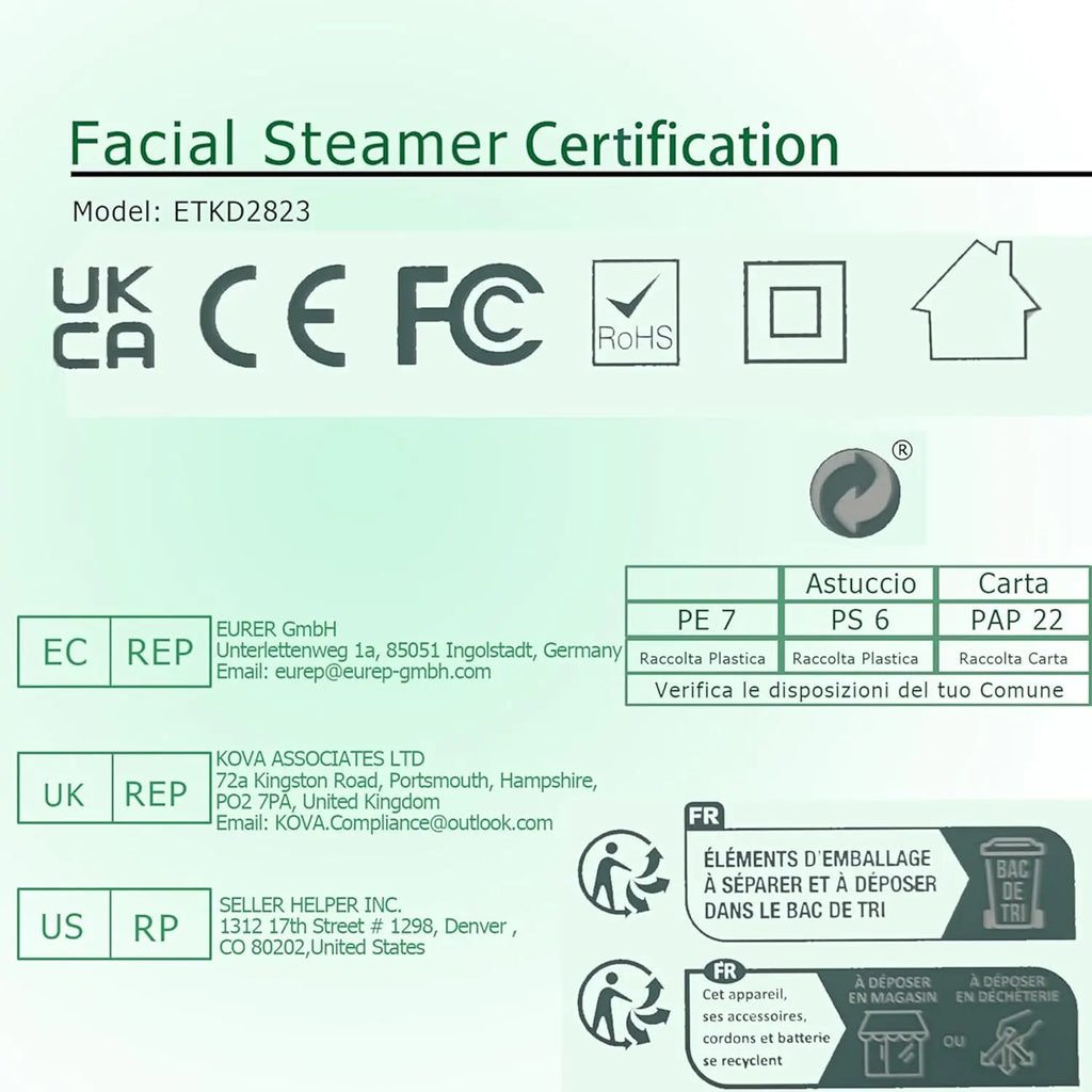 Facial Steamer Facial Care Tools Face Sprayer Aromatherapy Ion Skin Moisturizing Device Humidifier Elitzia ETKD2328