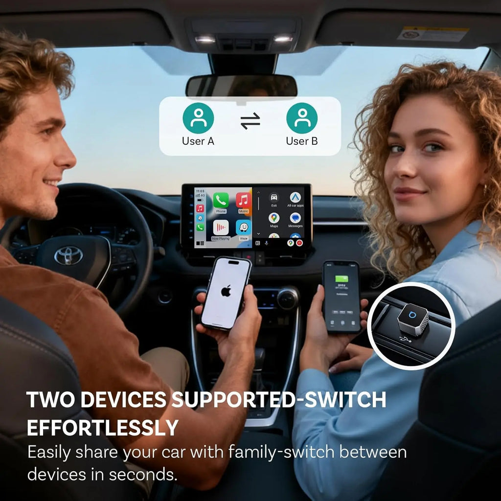 OTTOCAST Mini Pot 2025 2-in-1 Wireless CarPlay & Android Auto 2-in-1 Adapter, Plug & Play, 5GHz WiFi, Auto Connect for iPhone & Android, Fits 98%+ OEM Wired CarPlay Cars