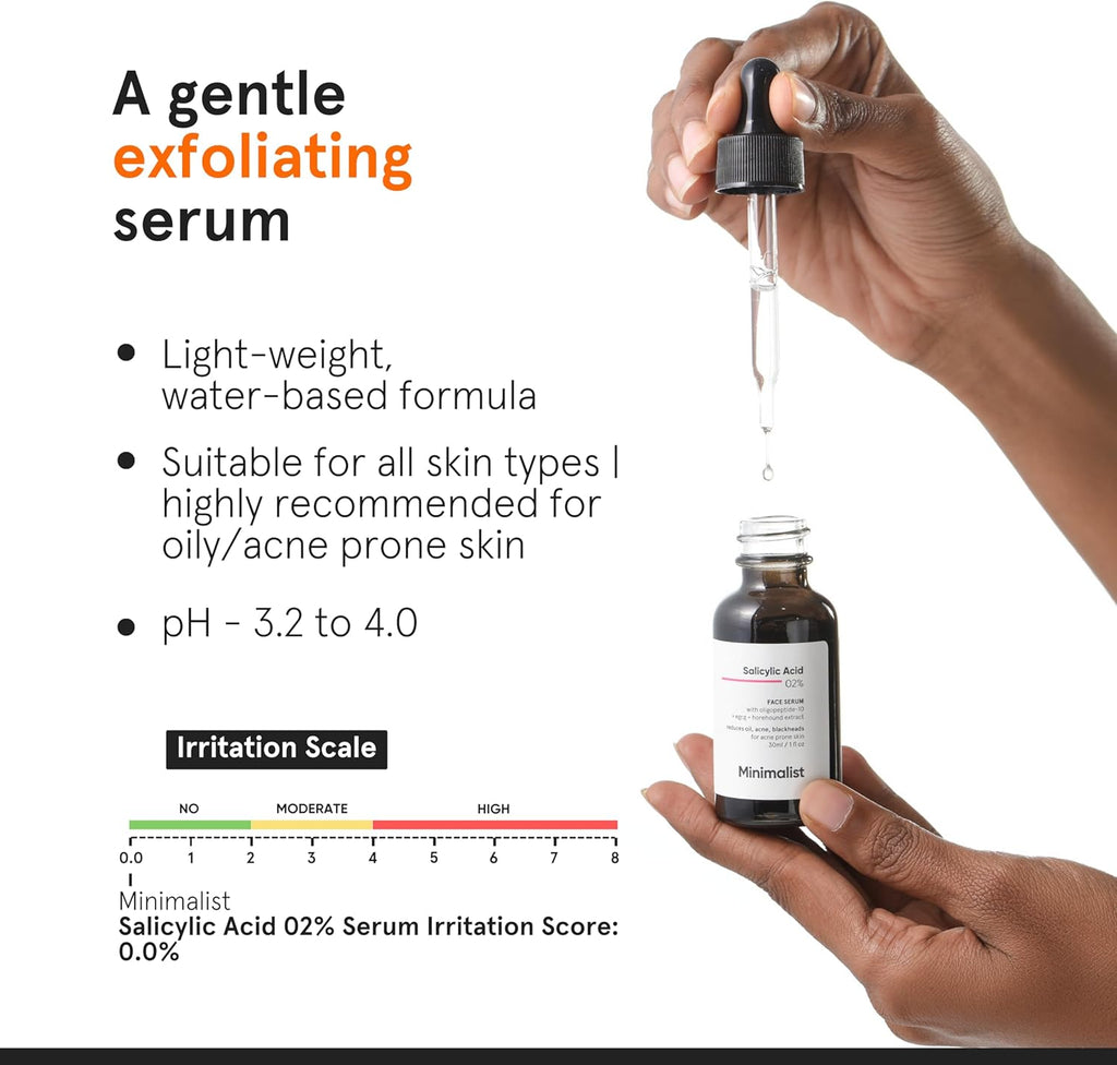 Minimalist 2% Salicylic Acid Serum For Oily Skin | Helps With Open Pores, Breakouts, Blackheads & Bumpy Texture | BHA Based Exfoliant for Oily Skin | 30ml