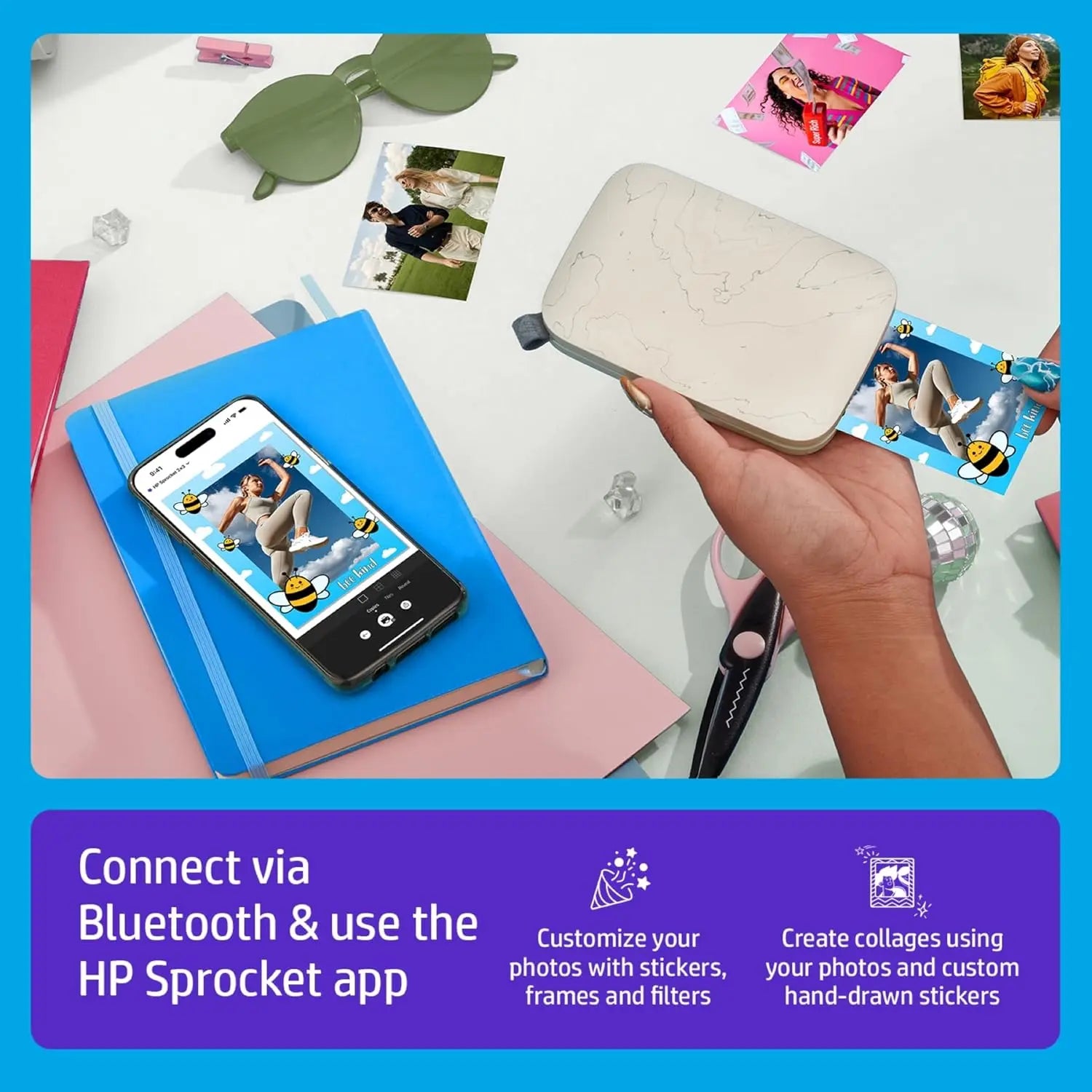 HP Sprocket Select Portable Instant Photo Printer for Android and iOS devices (Eclipse) Prints on 2.3x3.4” Sticky-Backed Zink Photo
