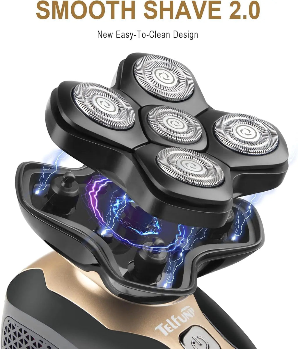 Upgrade Magnetic Head Shavers for Bald Men, Cordless & Comfort 5-in-1 Electric Razor - IPX7 Waterproof Wet/Dry Mens Grooming Kit - Easy Use Palm Shaver for a Smooth Bald Shave