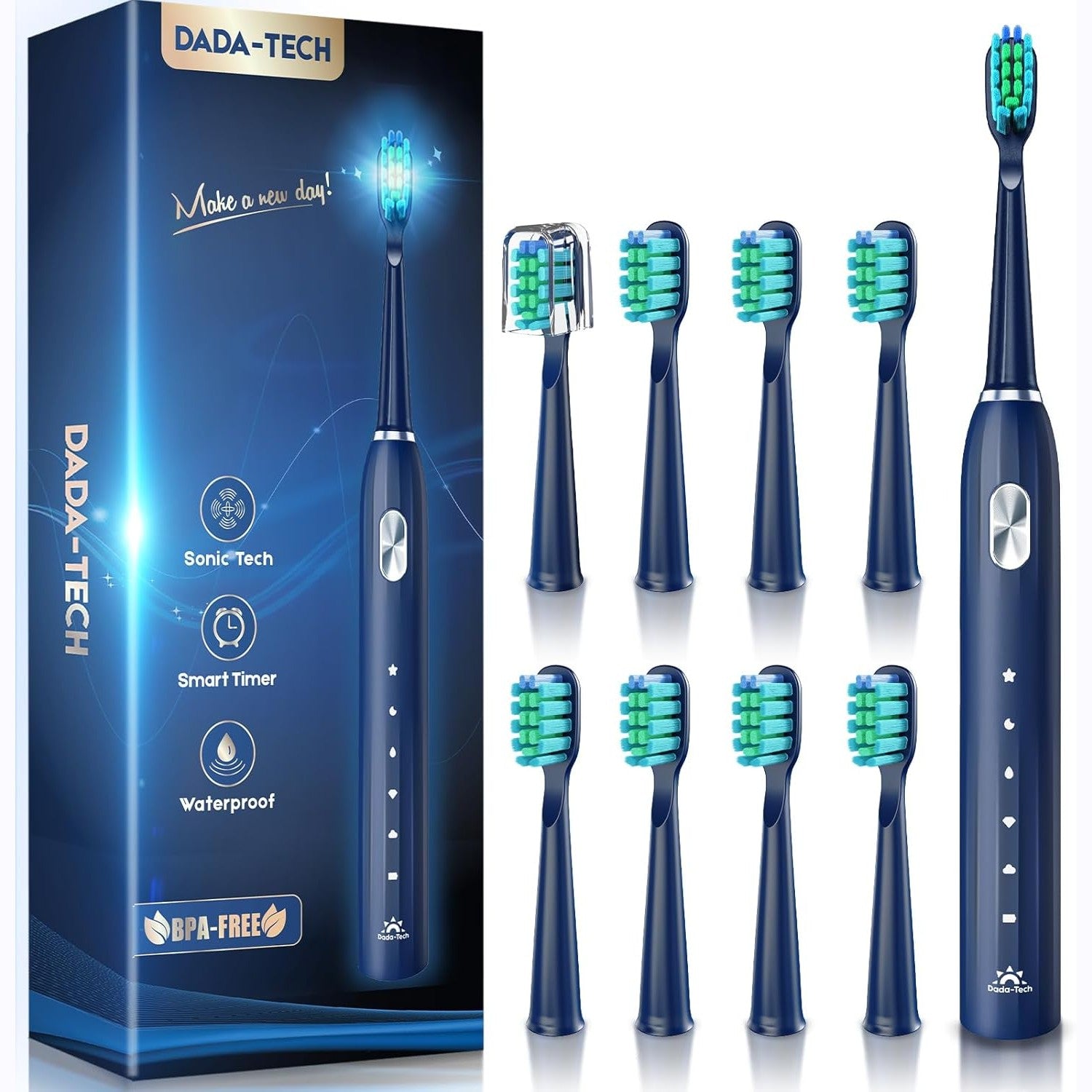 DADA-TECH Electric Toothbrush for Adults and Kids (Blue)