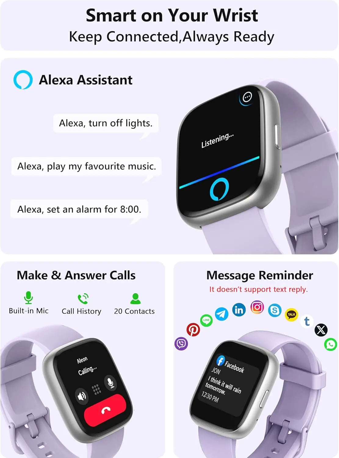 LODIMEKE Smart Watch, Alexa Smartwatch Women Men [2 Bands, 44mm case] Make/Answer Call, HR SpO2 Sleep Stress Monitor Fitness Tracker, IP68 Waterproof Step Counter Watch for Android & iOS Phone