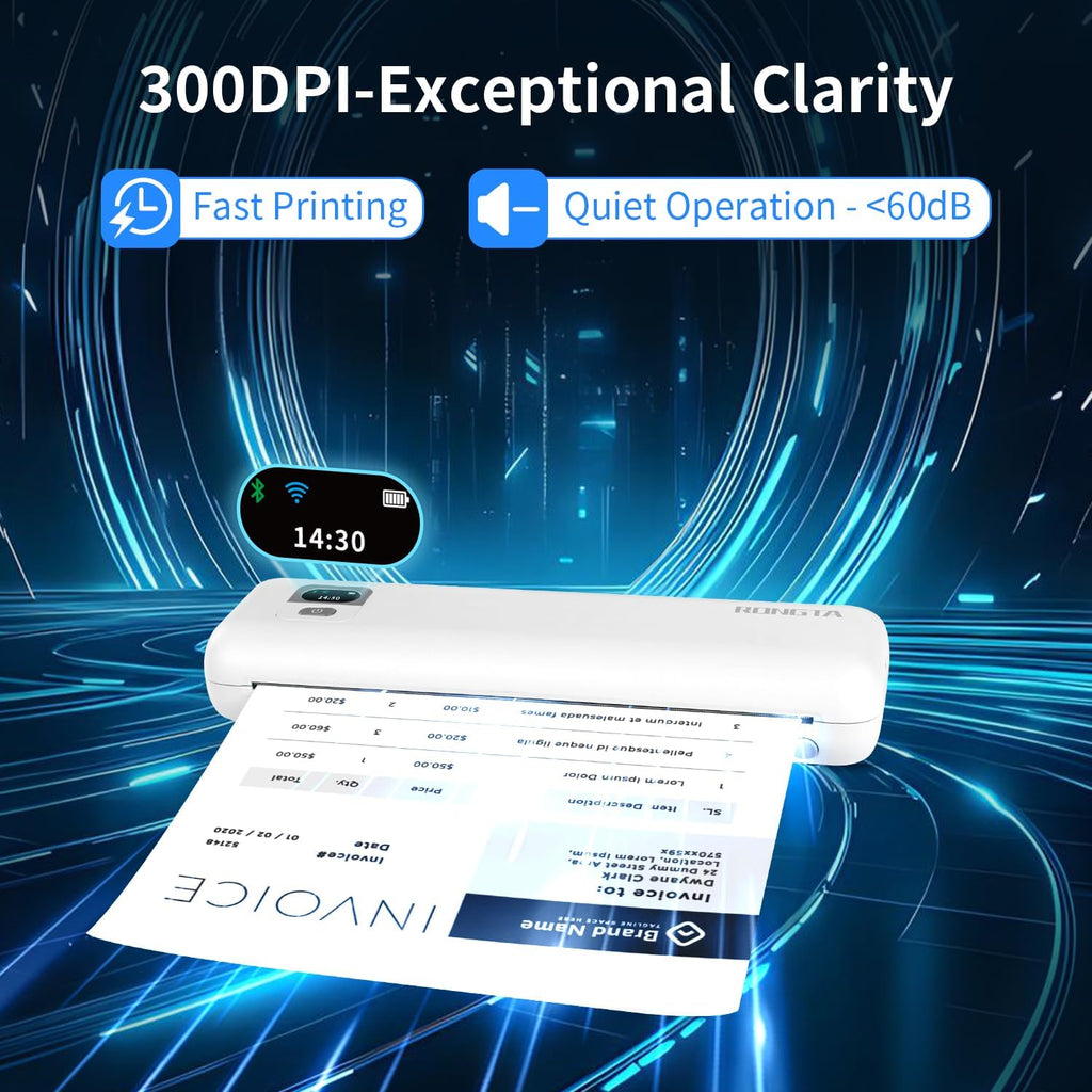 Rongta Portable Printers Wireless for Travel, 300DPI WiFi & Bluetooth Mobile Thermal Inkless Printer for School/Office/Home Use, Compatible with Android,iOS & Laptop (White)