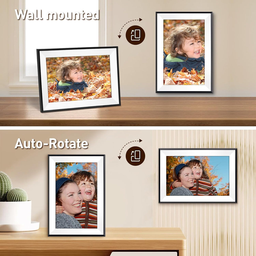 10.1" Digital Picture Frame,1280x800 HD IPS Touch Screen Photo Frame Electronic, 32GB Memory,Auto-Rotate, Wall Mounted, Easy Setup，Send Photos/Videos from Phone Instantly via Uhale App, White