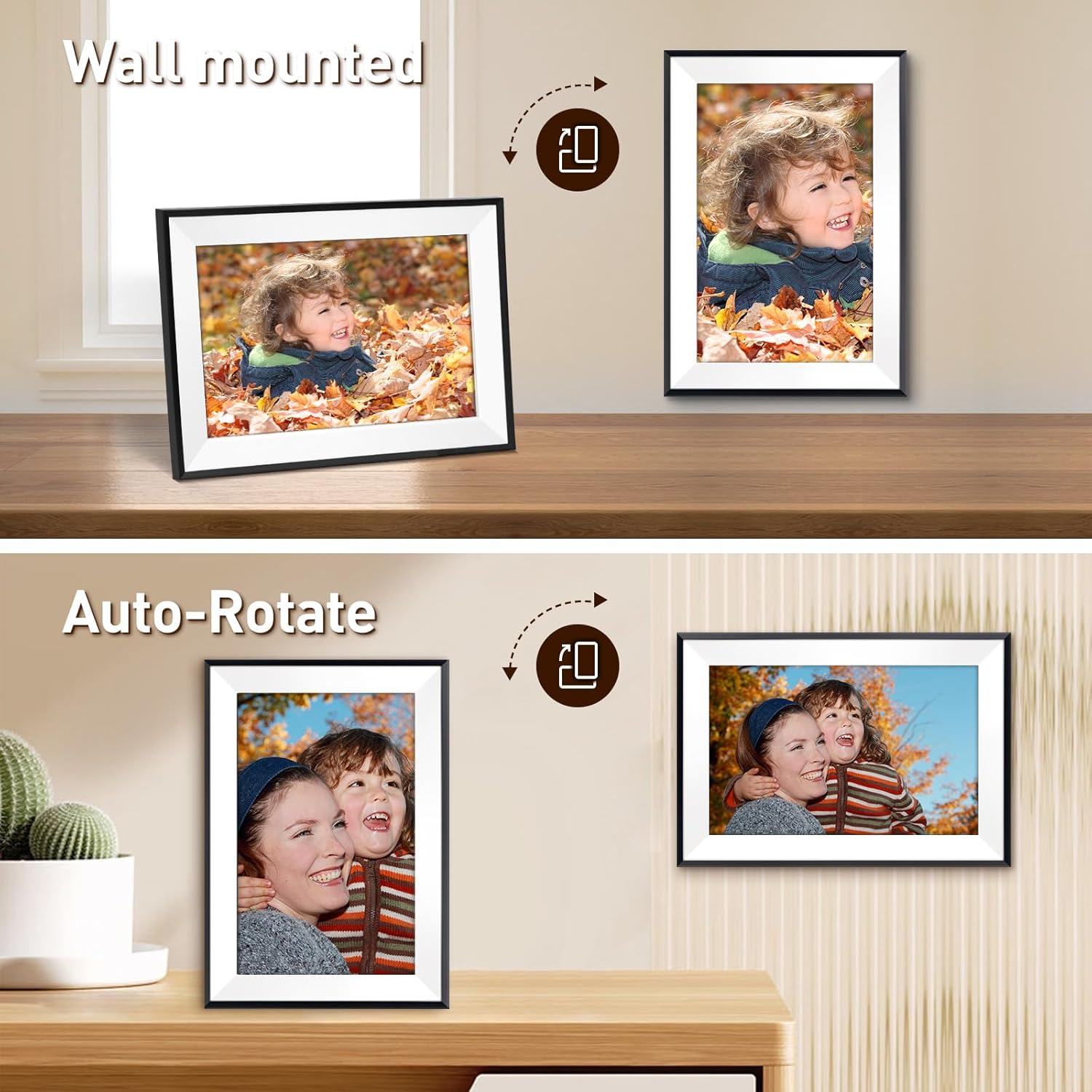 10.1" Digital Picture Frame,1280x800 HD IPS Touch Screen Photo Frame Electronic, 32GB Memory,Auto-Rotate, Wall Mounted, Easy Setup，Send Photos/Videos from Phone Instantly via Uhale App, White