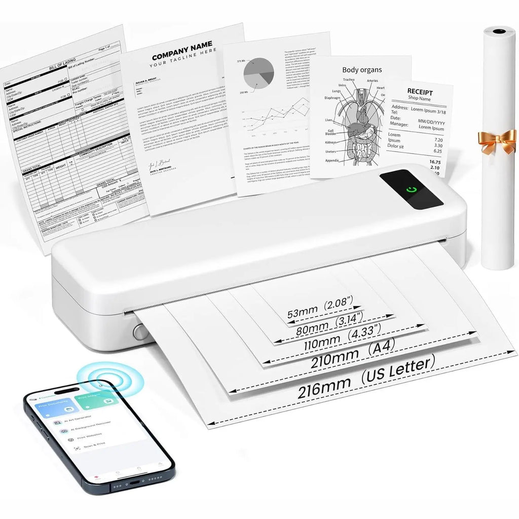 TATTMUSE Portable Printers Wireless for Travel, Inkless Thermal Printer, White