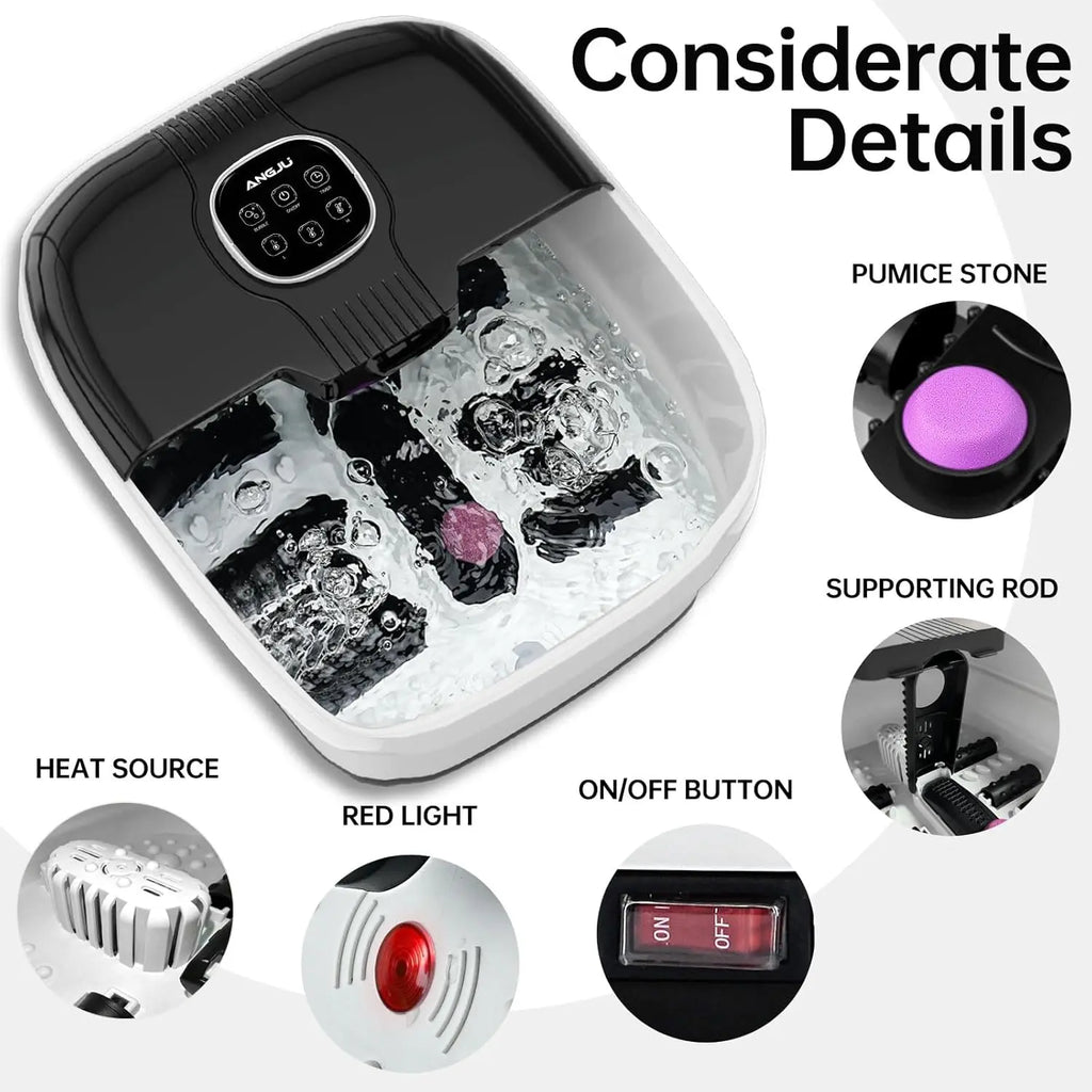Angju Collapsible Foot Spa with Heat, Remote Temperature Control and Bubble, 6 Massage Rollers, Timer and Pumice Stone, Electric Pedicure Foot Spa Machine for Feet Stress Relief