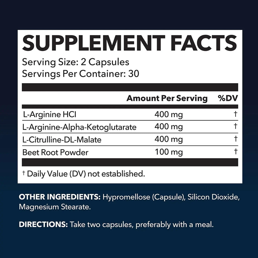 L-Arginine Capsules with L-Citrulline - Nitric Oxide Supplement - L Arginine and L Citrulline Blend - 60 Count - Vegan, Non-GMO Capsules for Performance, Endurance and Muscle Support - 1 Month Supply