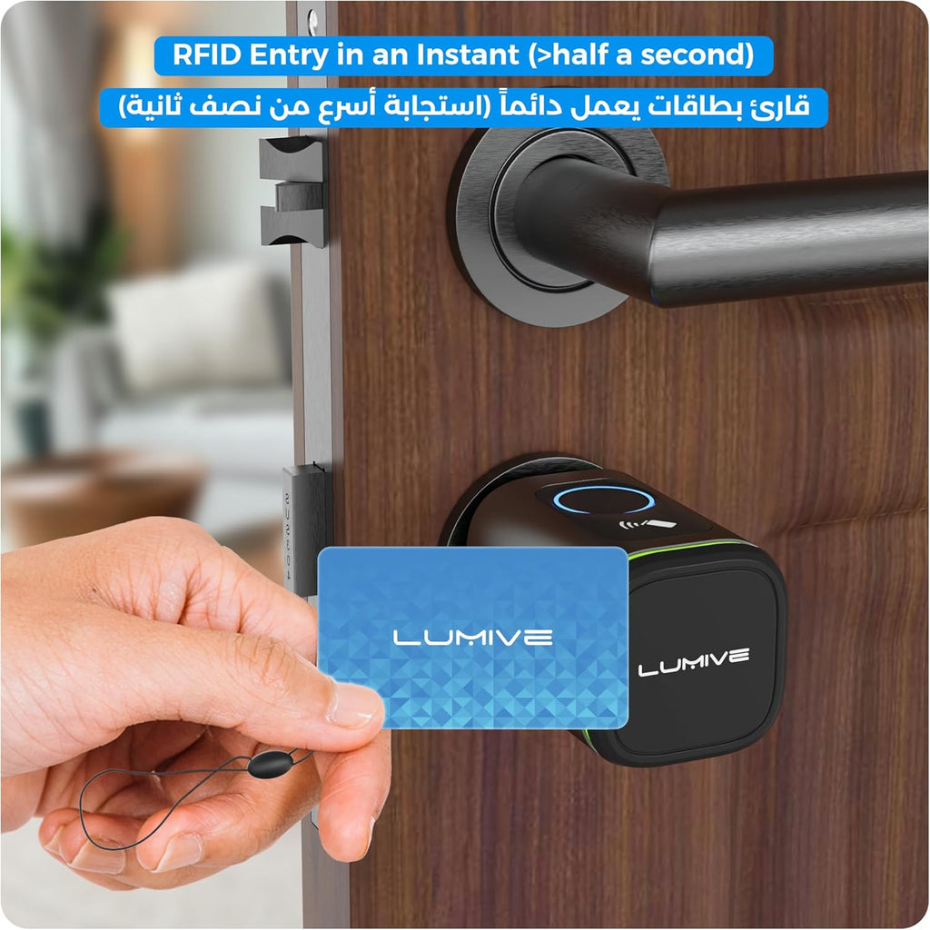 Lumive Smart Door Lock, Fingerprint Door Lock, Bluetooth App Unlock,2 Keys,2 RFID Cards,Fixed Cylinder, Black [Battery Included] (60mm Smart Cylinder)