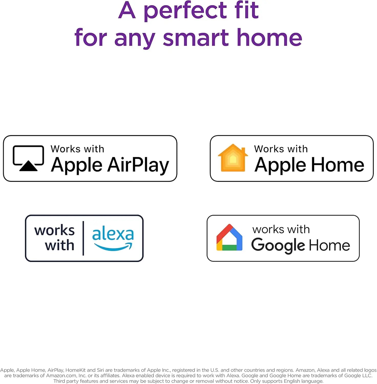 Roku Express compatibility badges for Apple AirPlay Home Alexa and Google Home