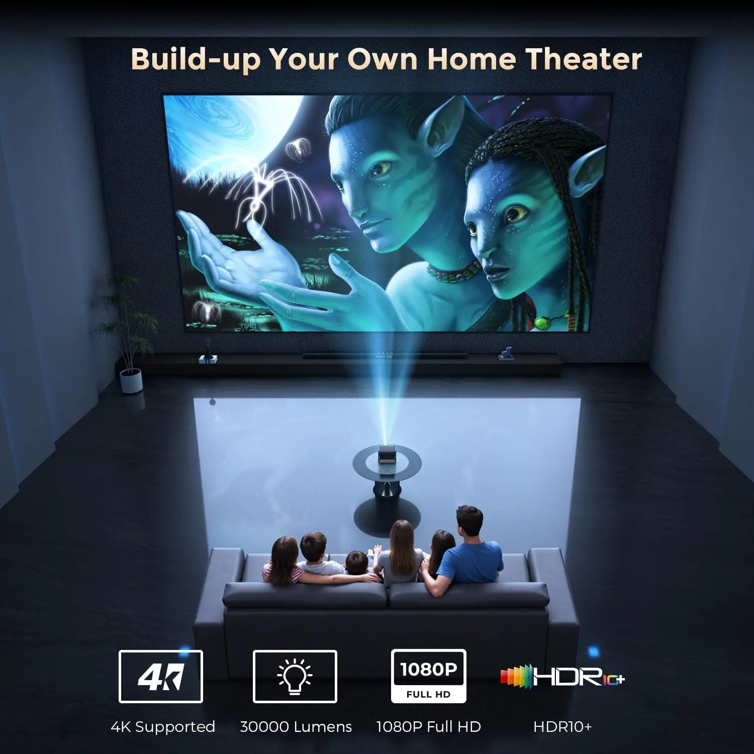 Beamer【Netflix Official and Dolby Audio】 AMEELA 1080P projector with WiFi and Bluetooth, 30000 lumens autofocus/trapezoidal correction, more than 100,000 applications and support 4K projector, video