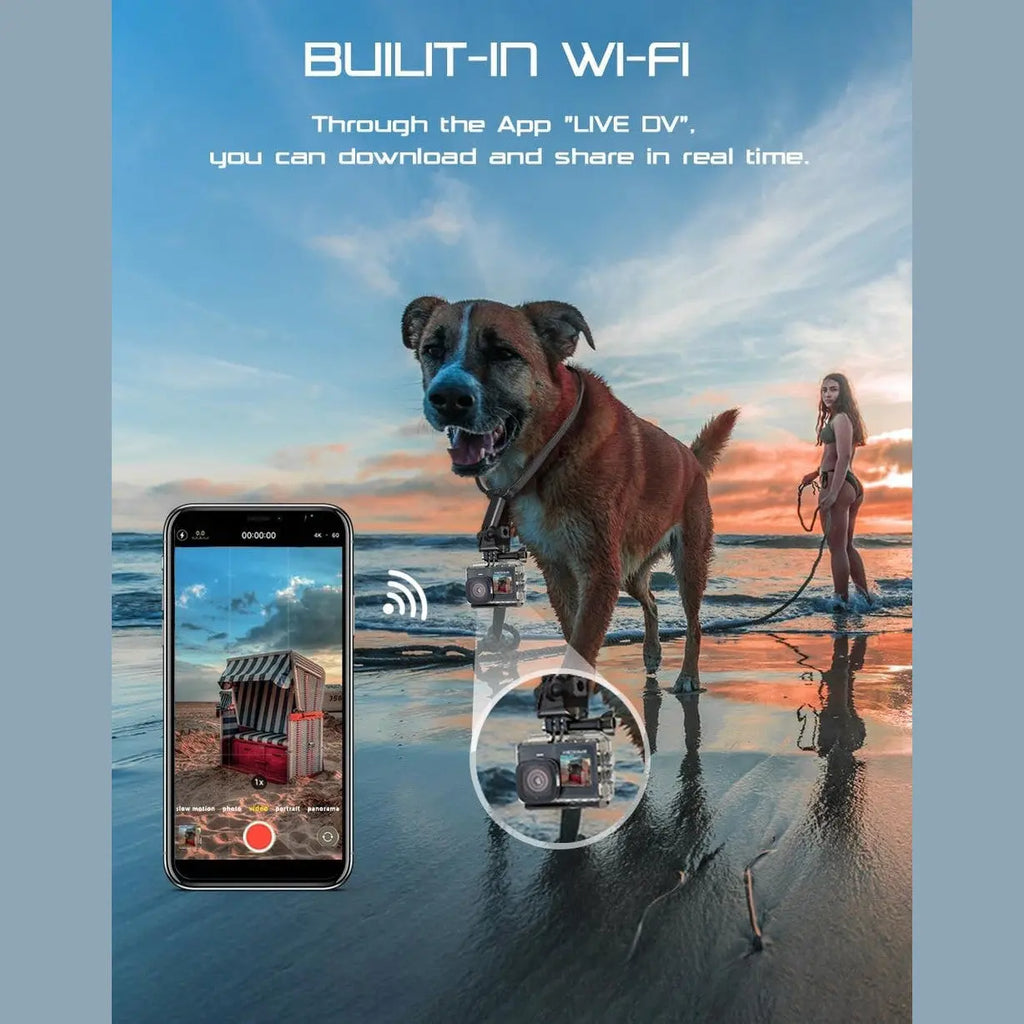 Apexcam 4K 60FPS Dual Screen Action Camera HD 48MP Sports Camera Water Resistant 40M Underwater Camera WiFi 170° Wide Angle