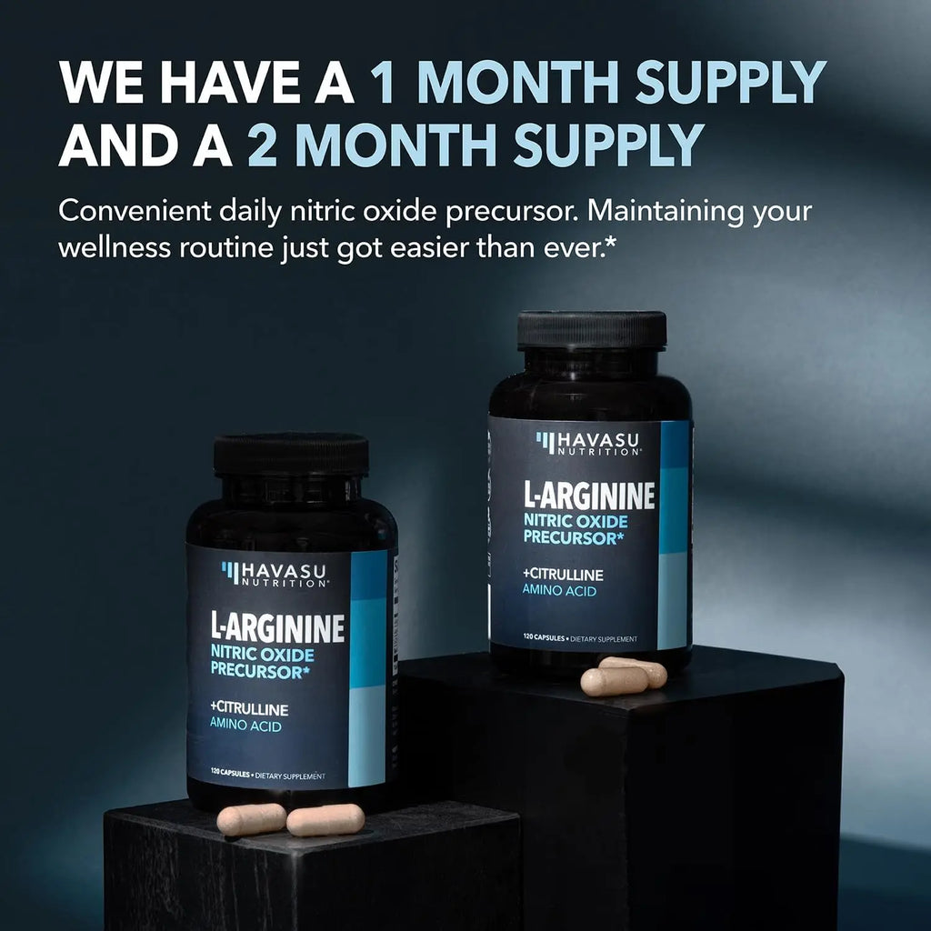 L-Arginine Capsules with L-Citrulline - Nitric Oxide Supplement - L Arginine and L Citrulline Blend - 60 Count - Vegan, Non-GMO Capsules for Performance, Endurance and Muscle Support - 1 Month Supply