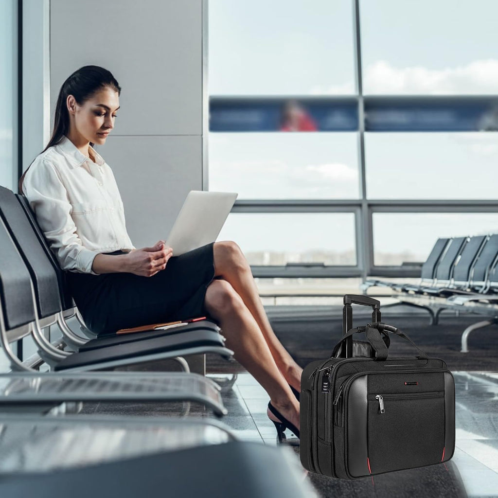 EMPSIGN Rolling Briefcase Laptop Bag,17.3" Computer bag with wheels, Water Repellent Travel Roller Underseat Bag with RFID Blocking Pocket,Rolling Work Bags for women/men -Black, Black, 11.8*5.1