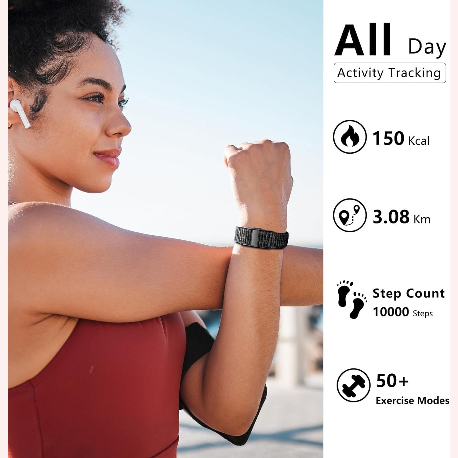 IAMJOY Smart Health Wristband, Wearable Activity & Fitness Tracker for Multi-Sport Mode, All-Day Automatic Continuous Monitoring of Health Data, Improve Sleep, Stress & Wellness, with Free App, Black
